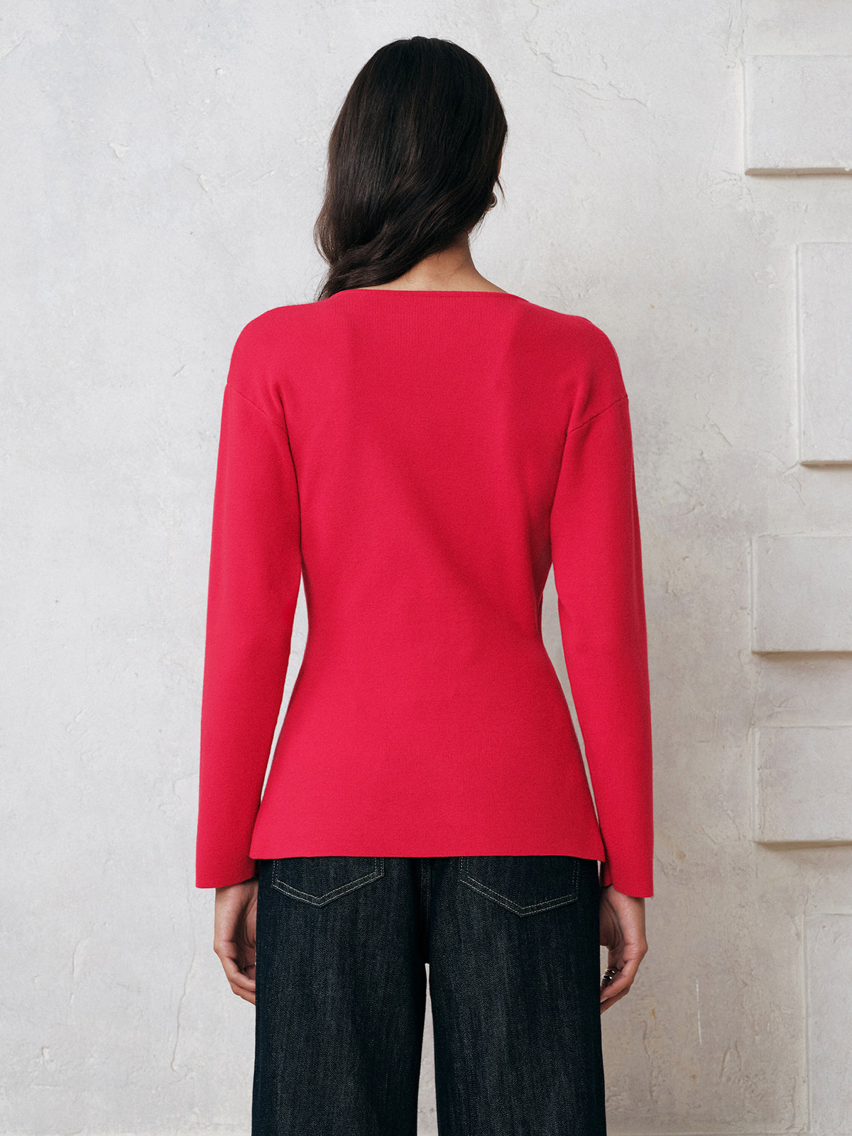 Button-Front Long Sleeve Knit Top for Women Casual Fit