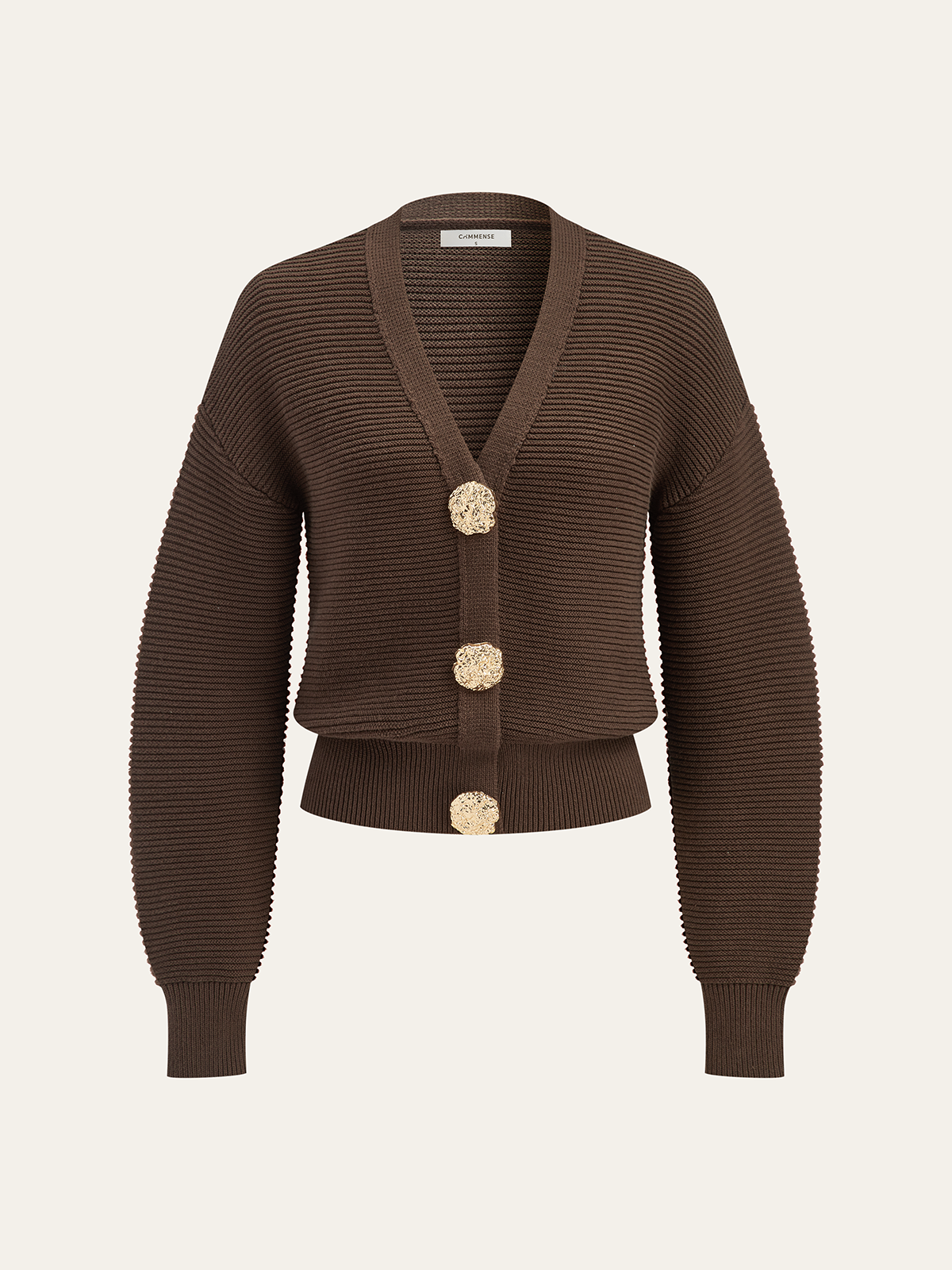 Metal Button V-neck Textured Cardigan - Women's Cozy Fall Sweater