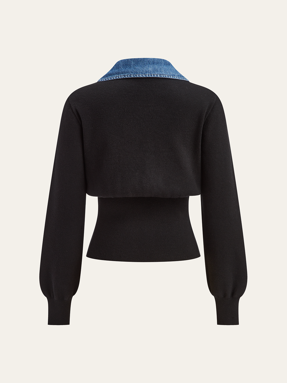 Denim Trim Metal Button Cardigan with Front Pockets for Women