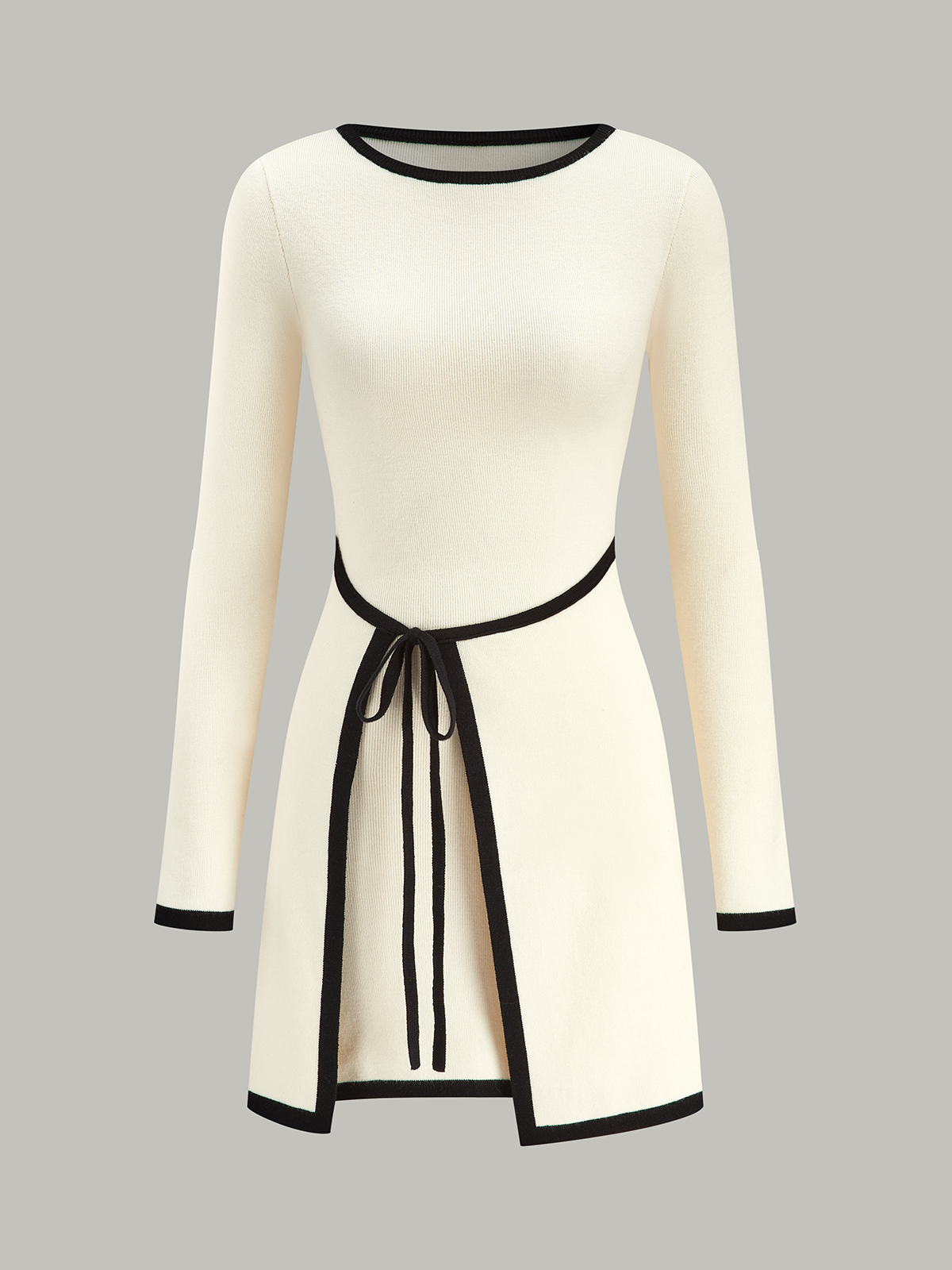 Contrast Trim Long Sleeve Sweater Dress Cozy Winter Fashion Essentials