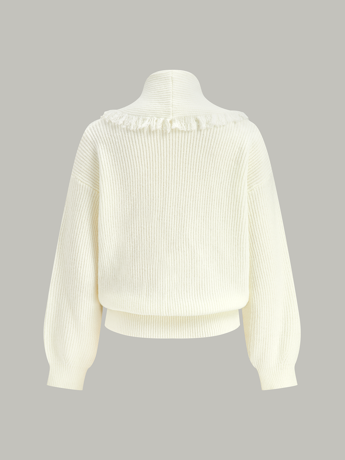 Wrap Fringe Wool Blend Sweater with Cozy Chunky Knit Design