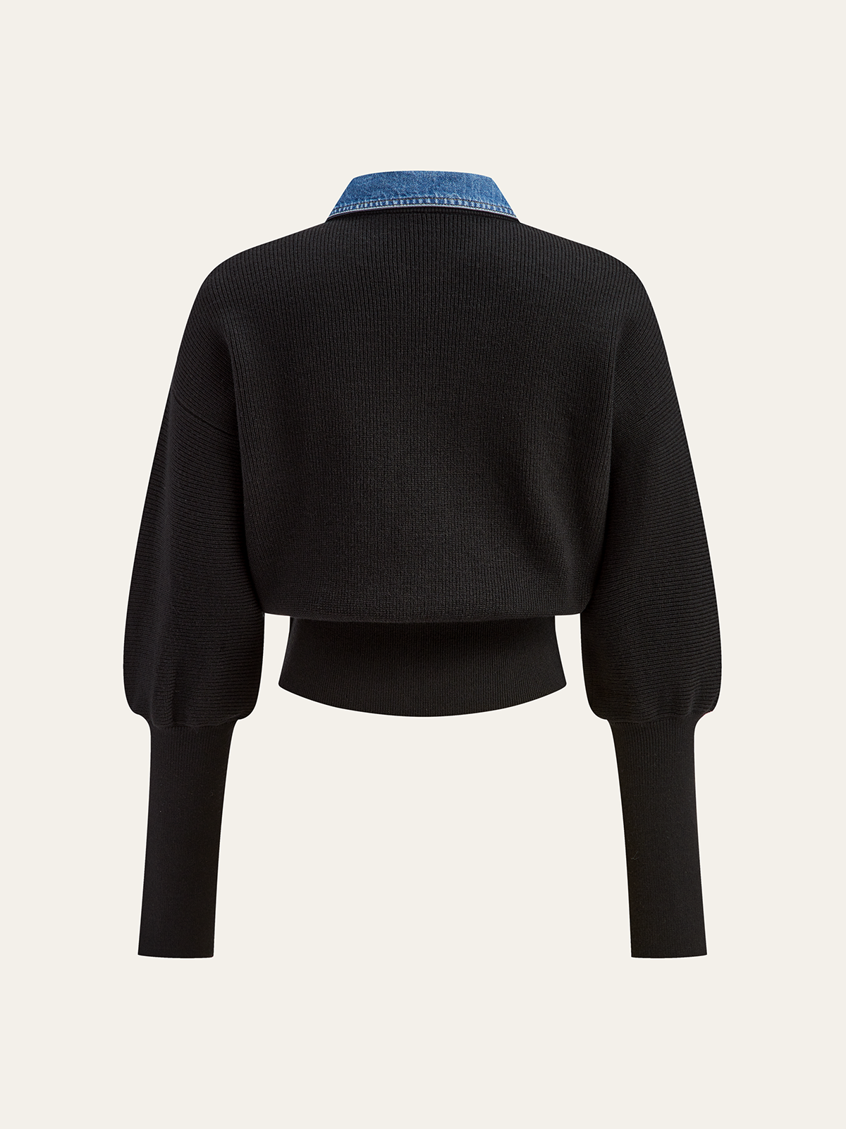 Wool Blend Denim Collar Puff Sleeve Cardigan Cozy Winter Fashion Sweater