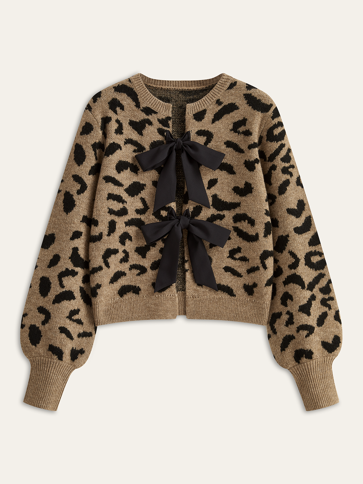 Leopard Bow Tie Knit Top for Women Casual Wear