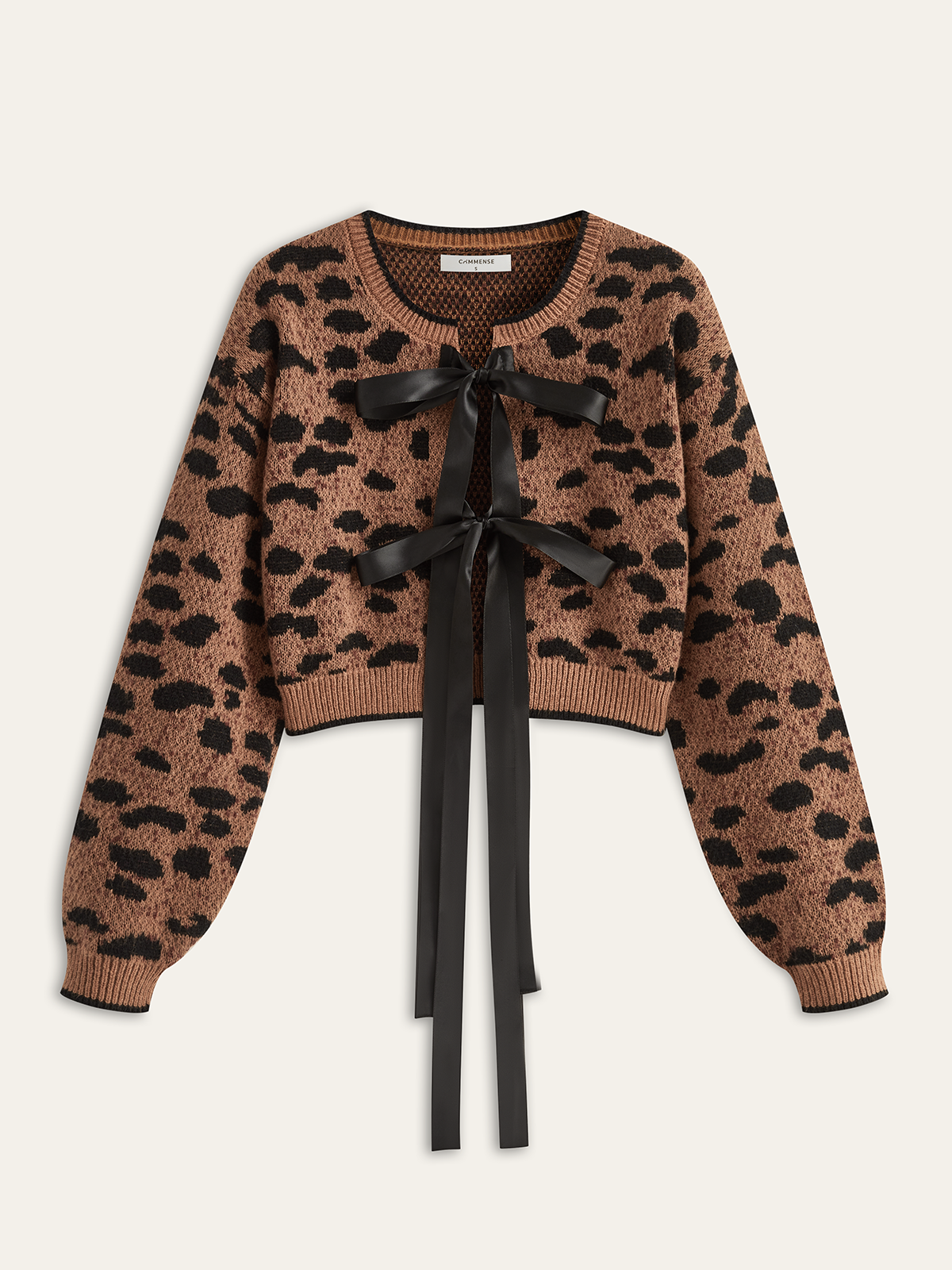 Leopard Print Bow Tie Cardigan Classic Women's Knitwear Style
