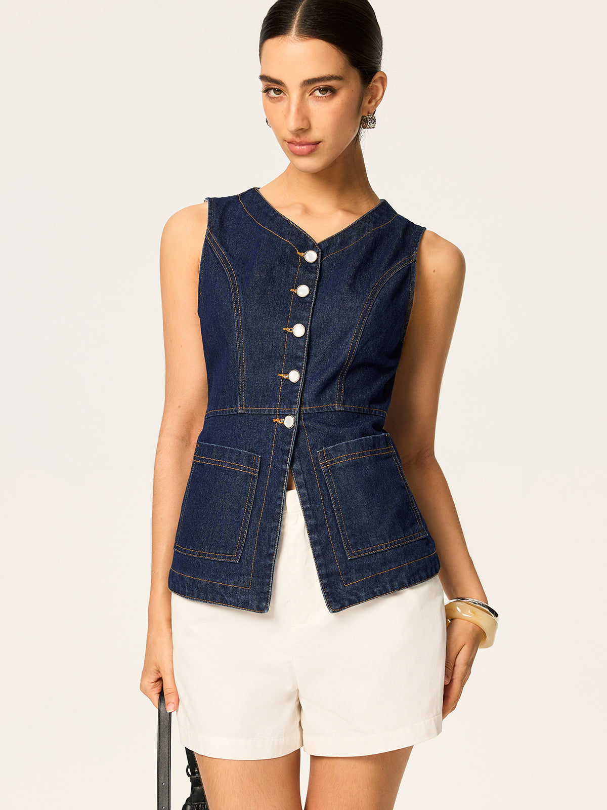 Denim Slim Button Sleeveless Vest Classic Casual Look
