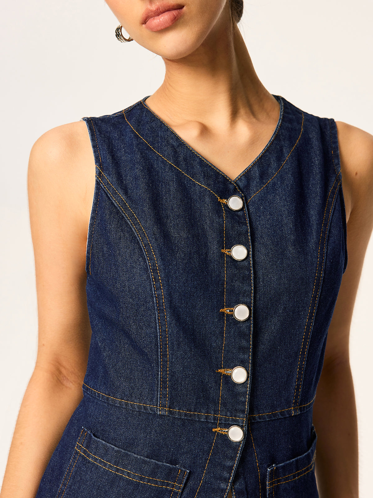 Denim Slim Button Sleeveless Vest Classic Casual Look