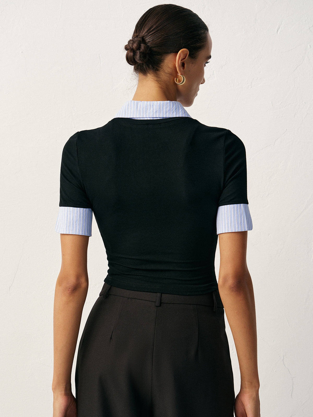 2 in 1 Paneled Collar And Cuffs Fitted T-Shirt Comfortable Stretch Fabric