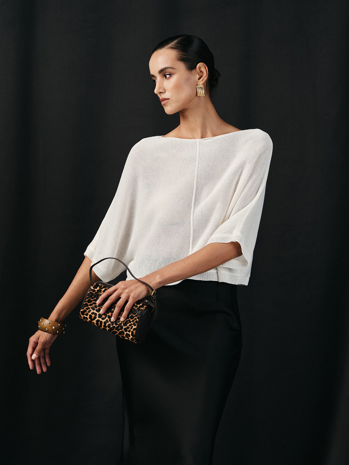 Semi-Sheer Batwing Sweater Lightweight Casual Top