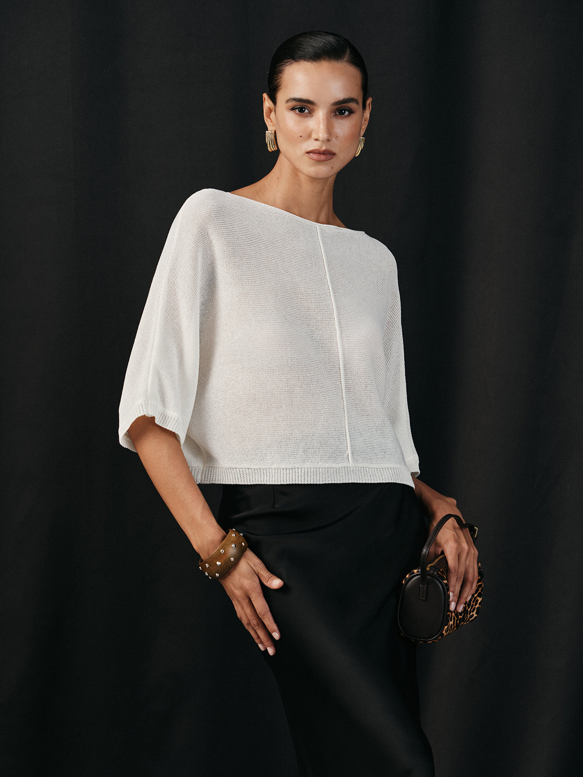 Semi-Sheer Batwing Sweater Lightweight Casual Top