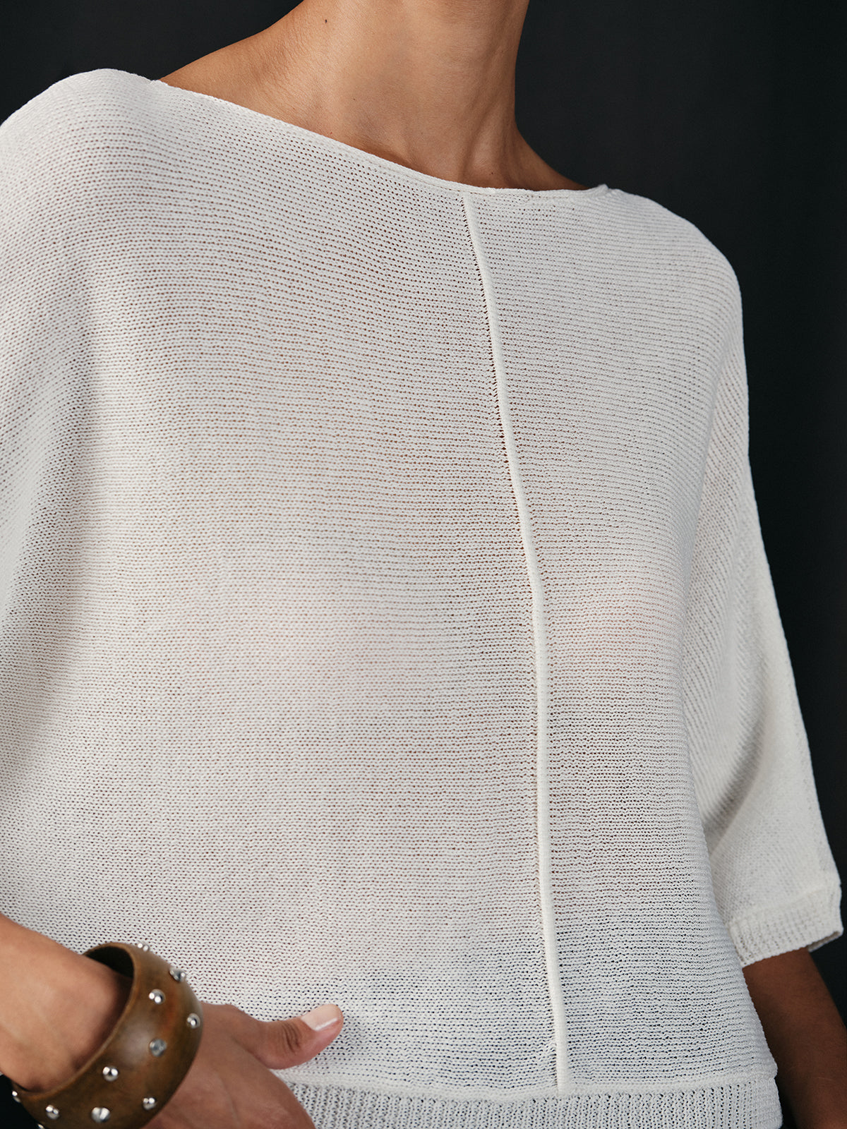 Semi-Sheer Batwing Sweater Lightweight Casual Top