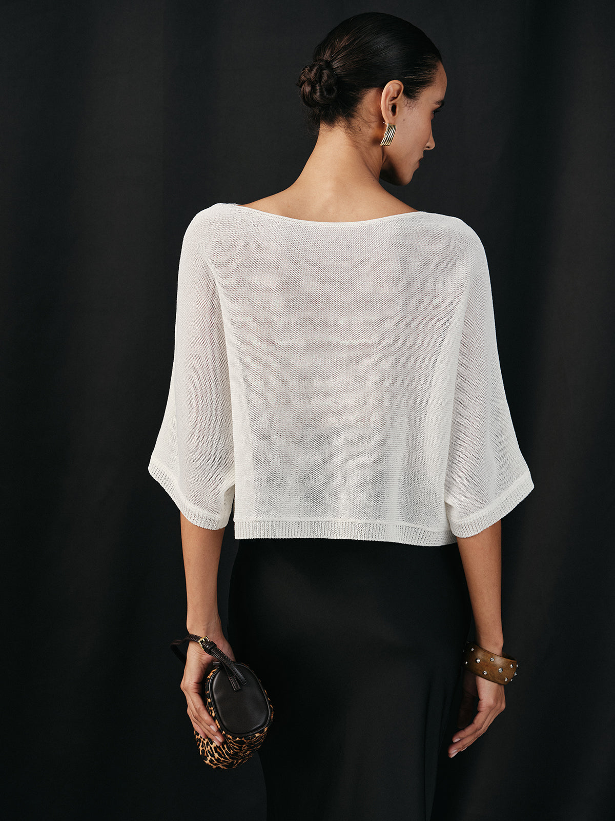 Semi-Sheer Batwing Sweater Lightweight Casual Top