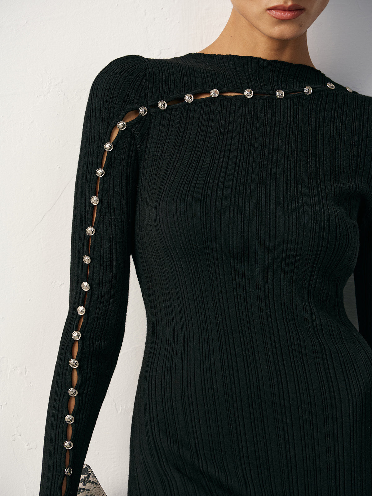 Textured Pearl Wool Blend Fitted Sweater Dress for Women