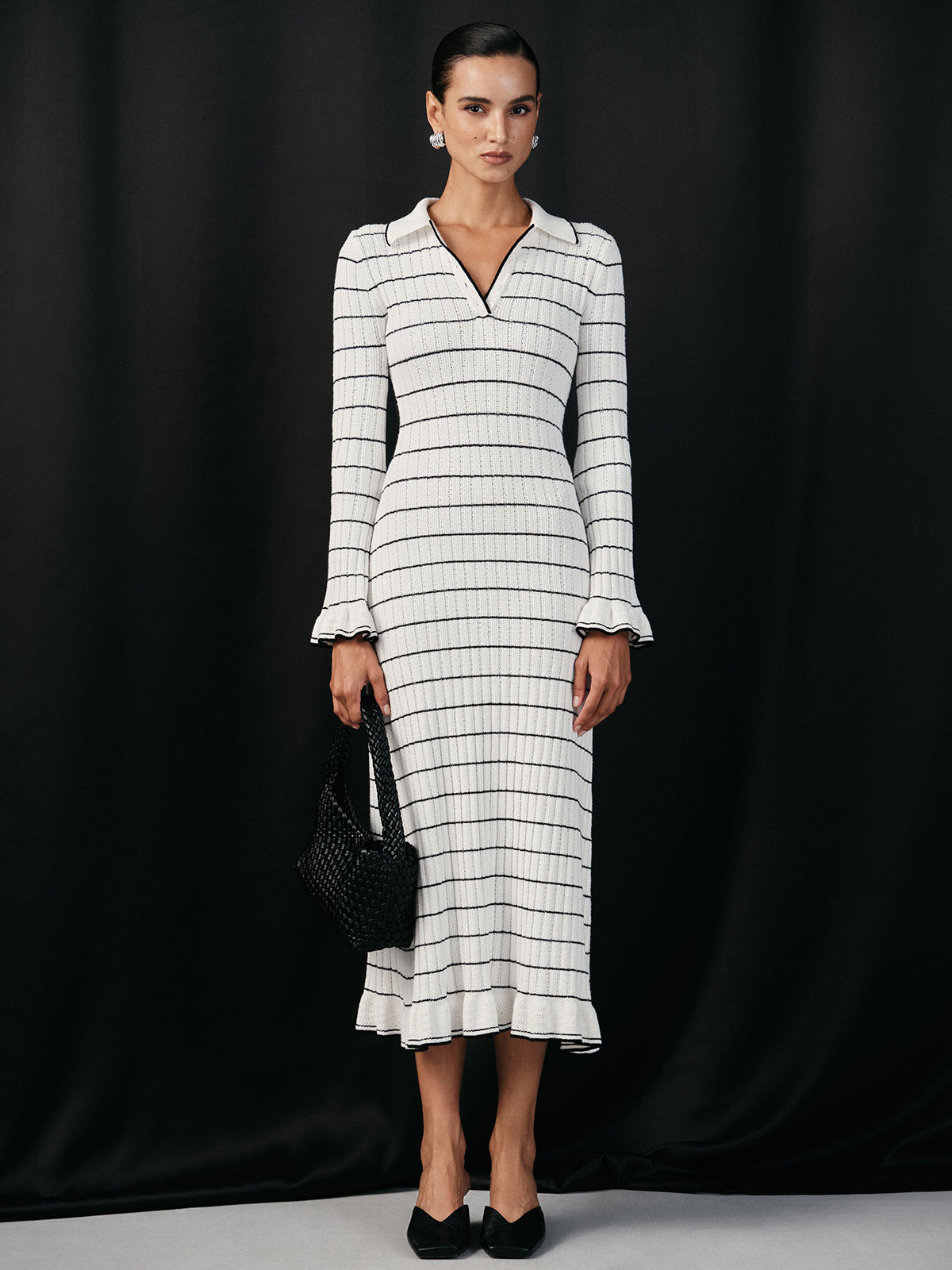 Sailor-stripe Stretch-knit Midi Dress for Women, Comfort Fit