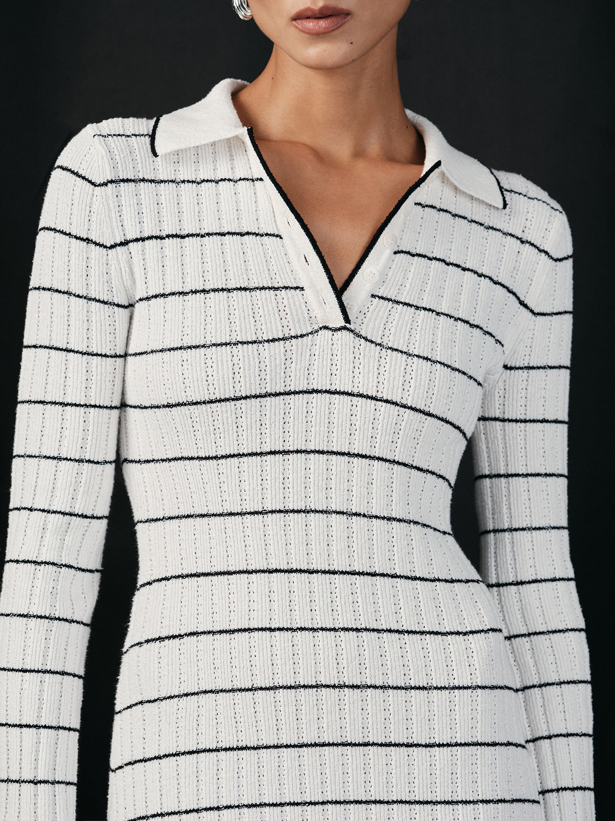 Sailor-stripe Stretch-knit Midi Dress for Women, Comfort Fit