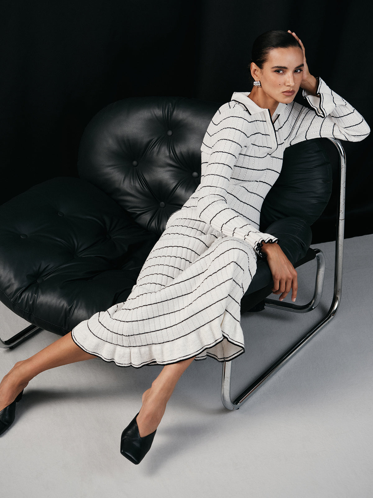 Sailor-stripe Stretch-knit Midi Dress for Women, Comfort Fit