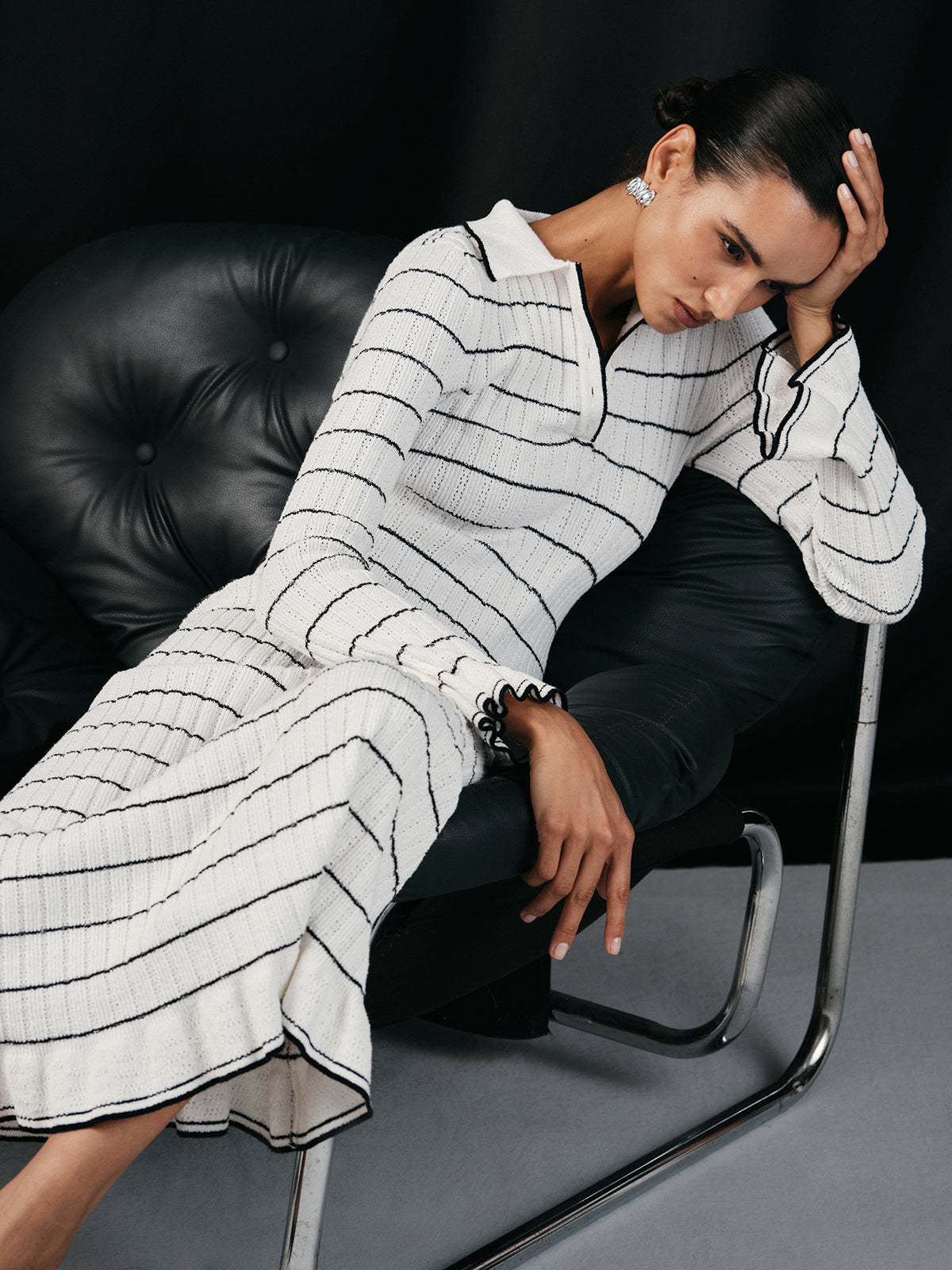 Sailor-stripe Stretch-knit Midi Dress for Women, Comfort Fit