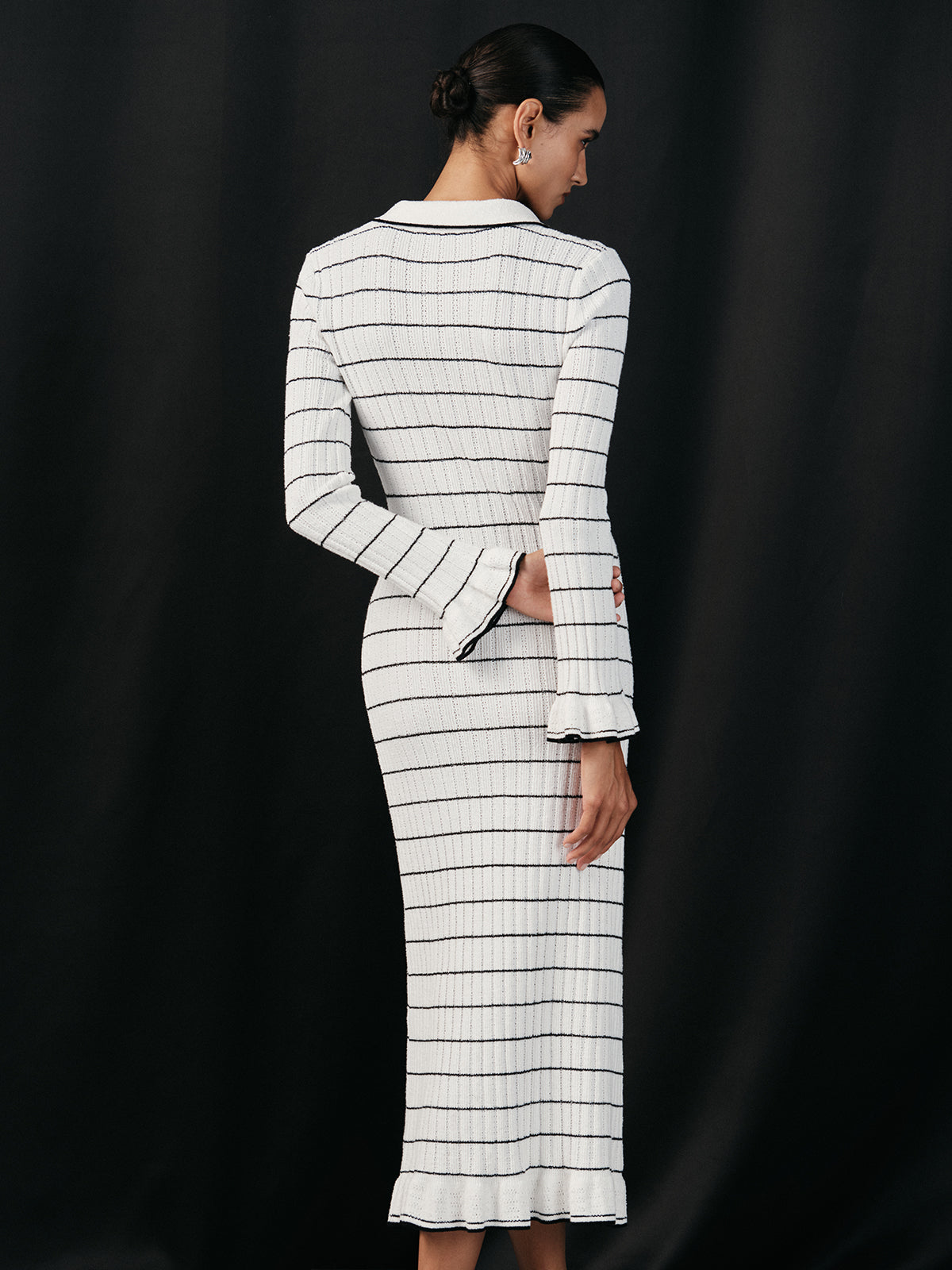 Sailor-stripe Stretch-knit Midi Dress for Women, Comfort Fit
