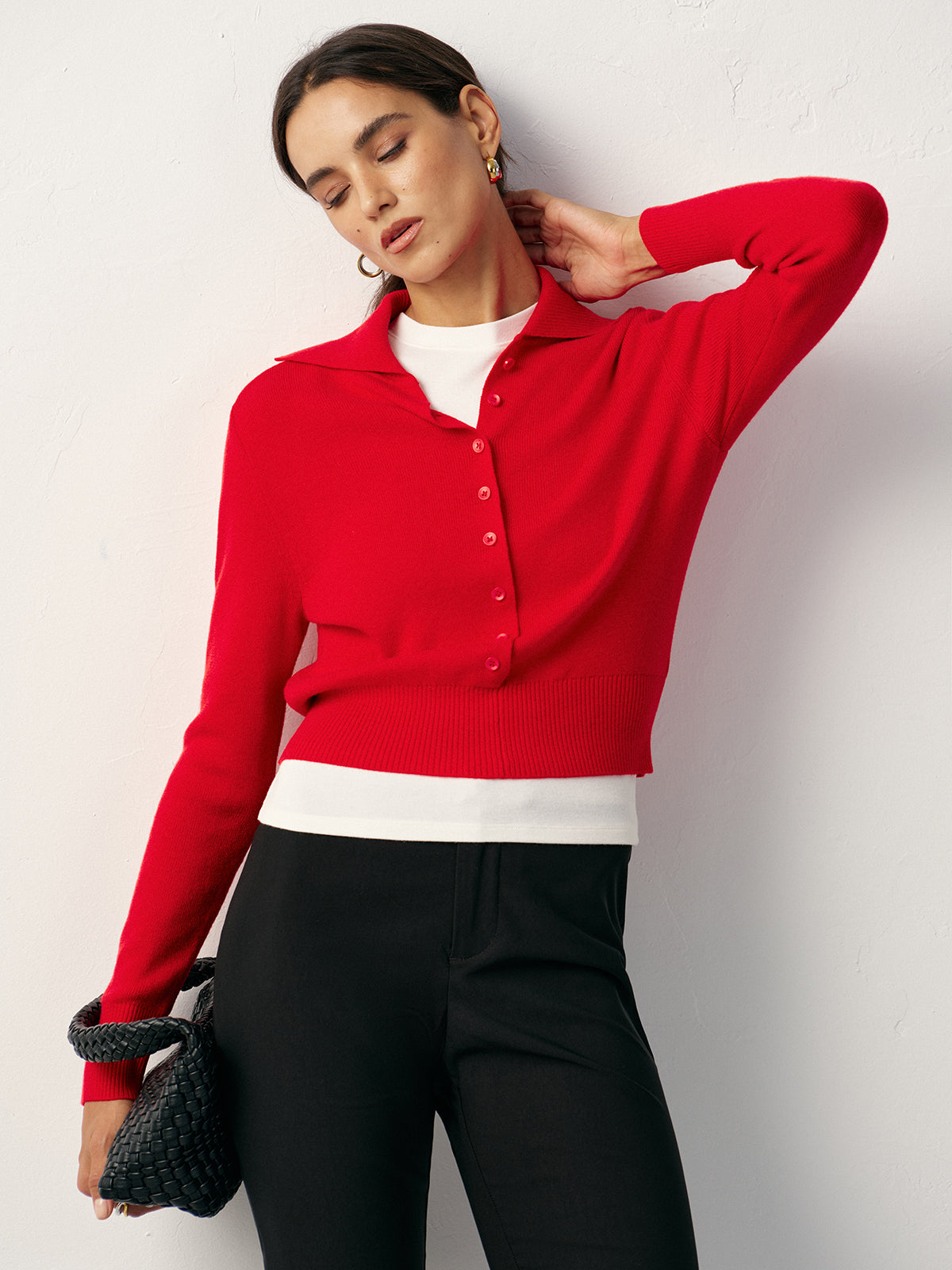 Knit Button Front Collared Top Casual Long Sleeve Sweater