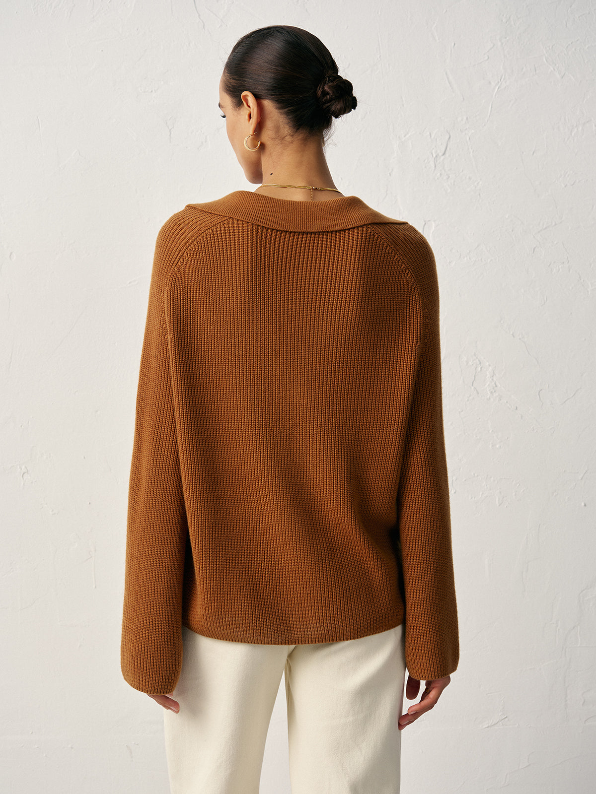 Wool Blend Polo Collar V-Neck Sweater Comfortable Lightweight Unisex Fit