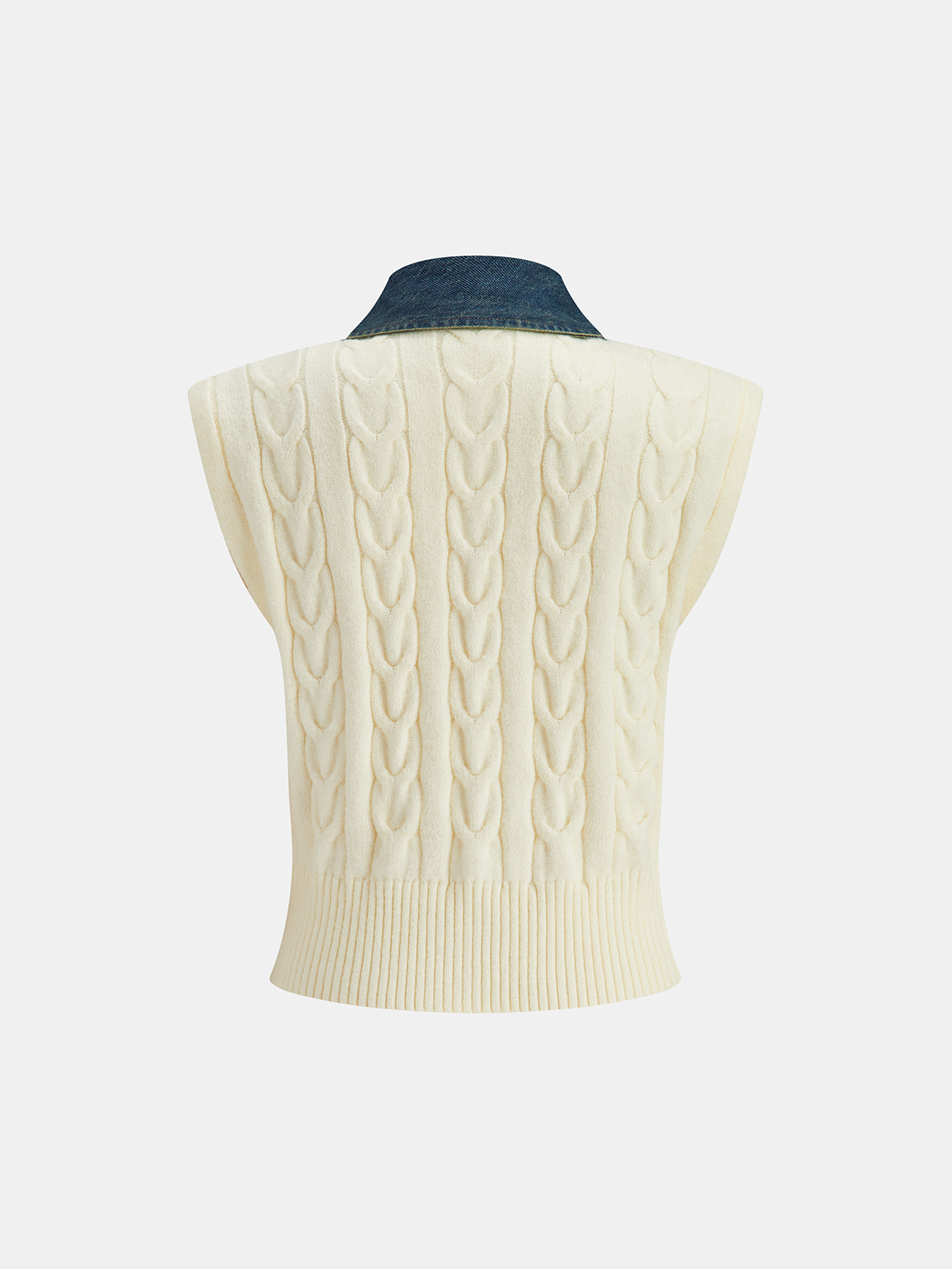 Denim Paneled Cable Knit Sleeveless Vest for Women Casual Layering