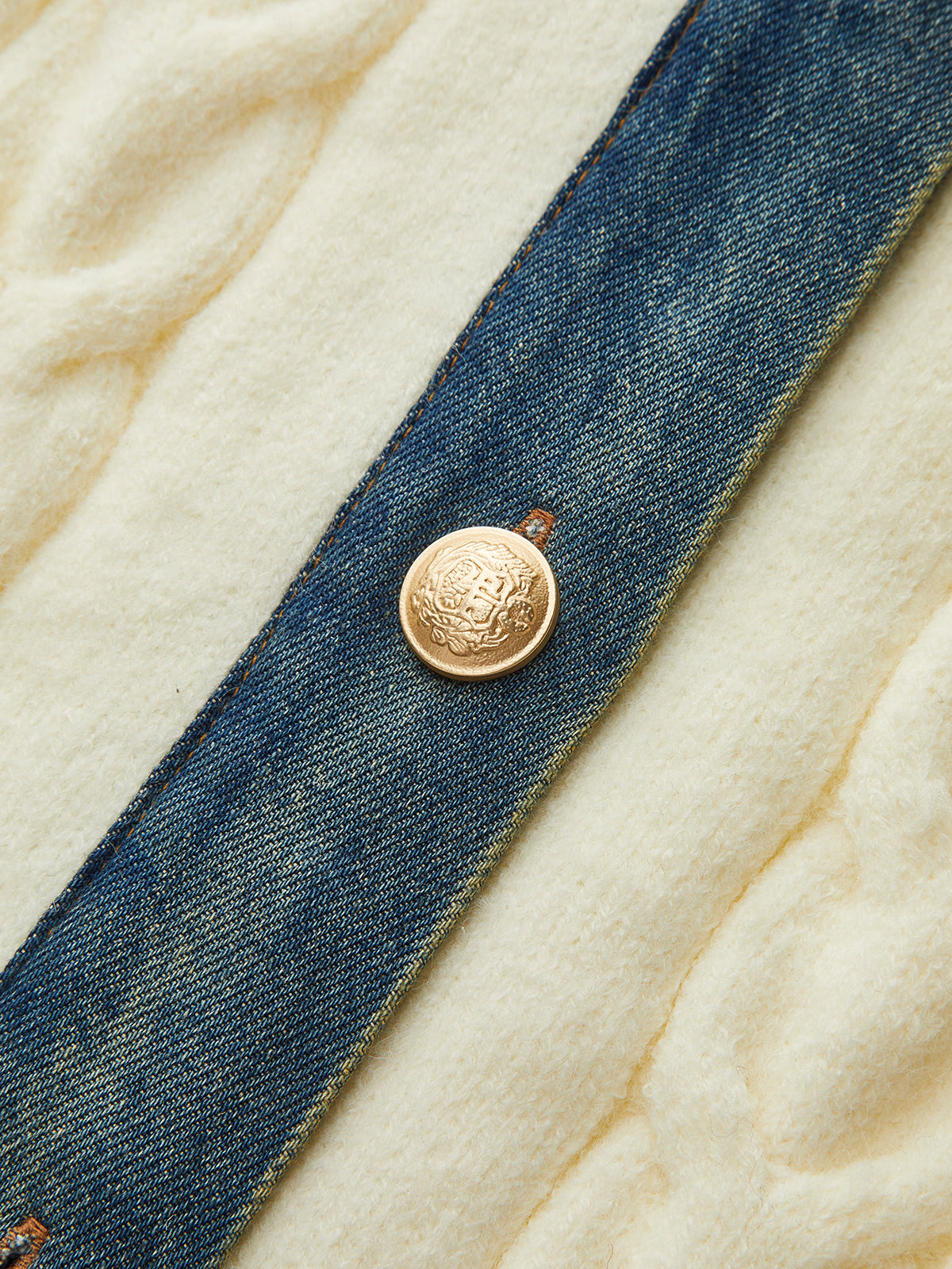 Denim Paneled Cable Knit Sleeveless Vest for Women Casual Layering