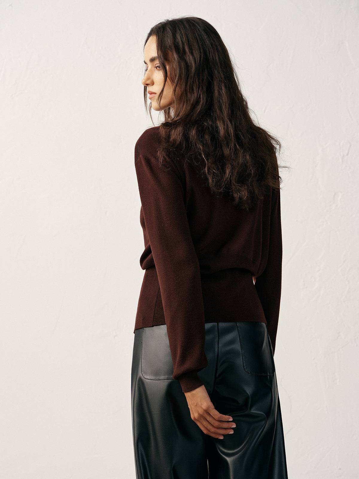 Metal Detail V-Neck Wool Blend Sweater Comfortable Casual Winter Apparel