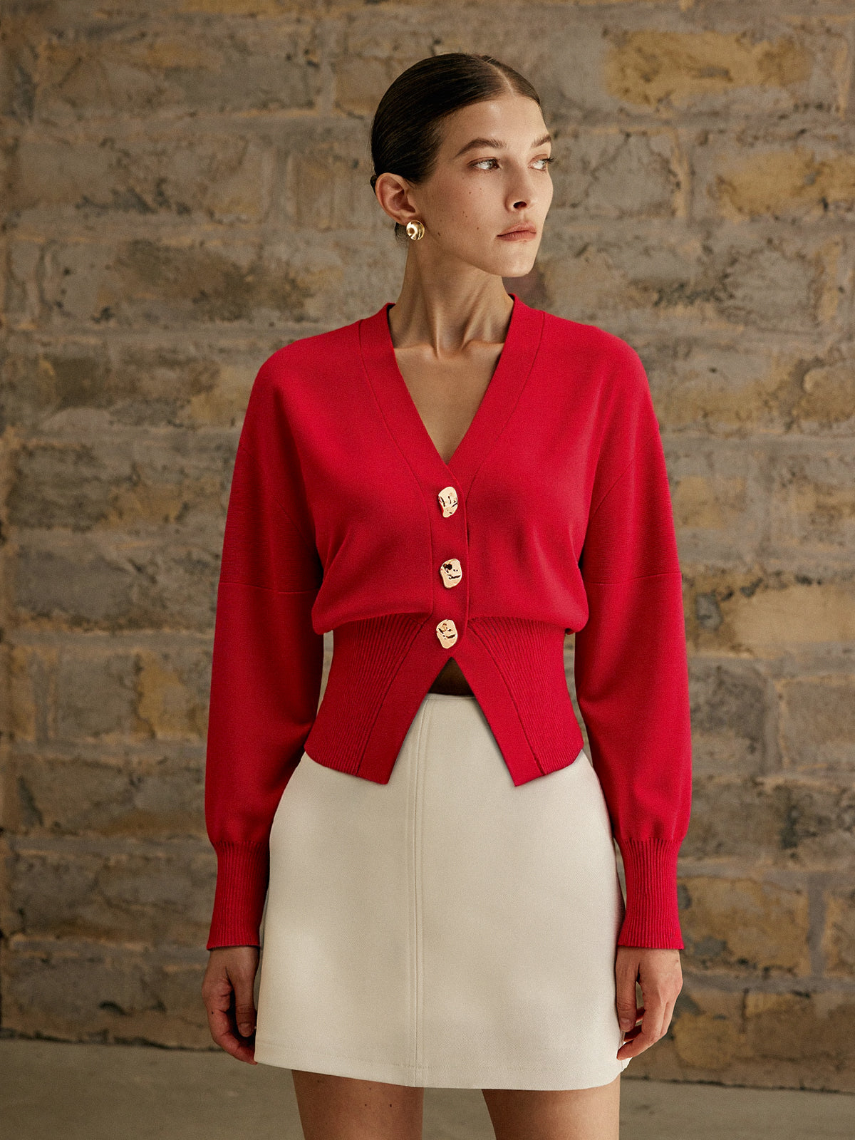 Wool Blend Cropped V-Neck Cardigan for Women Comfort Fit