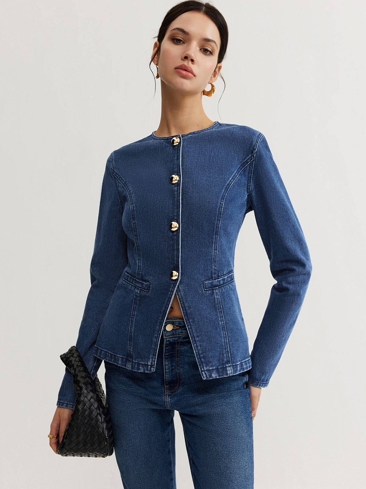 Button Down Denim Slim Jacket for Men Classic Style