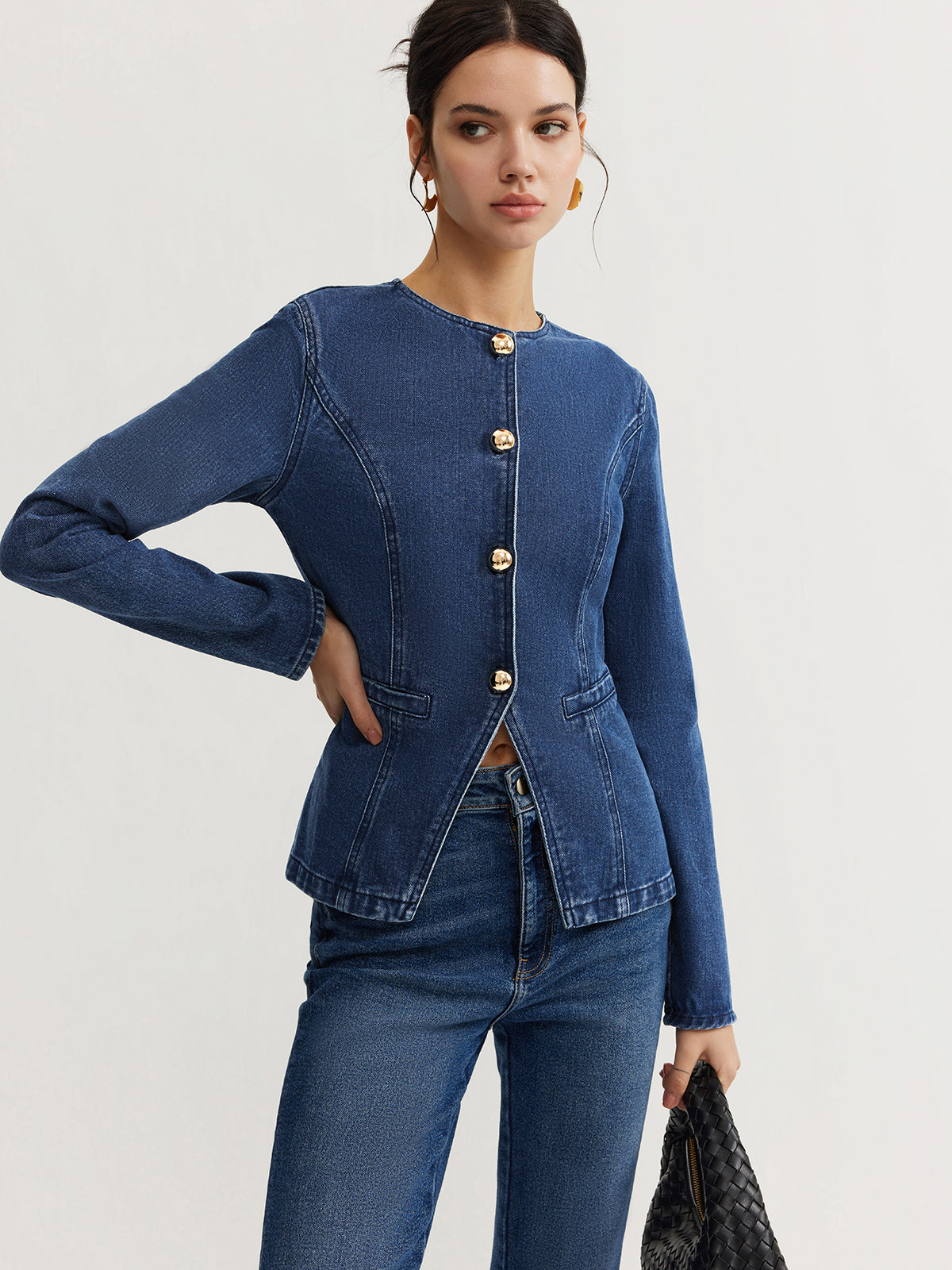 Button Down Denim Slim Jacket for Men Classic Style