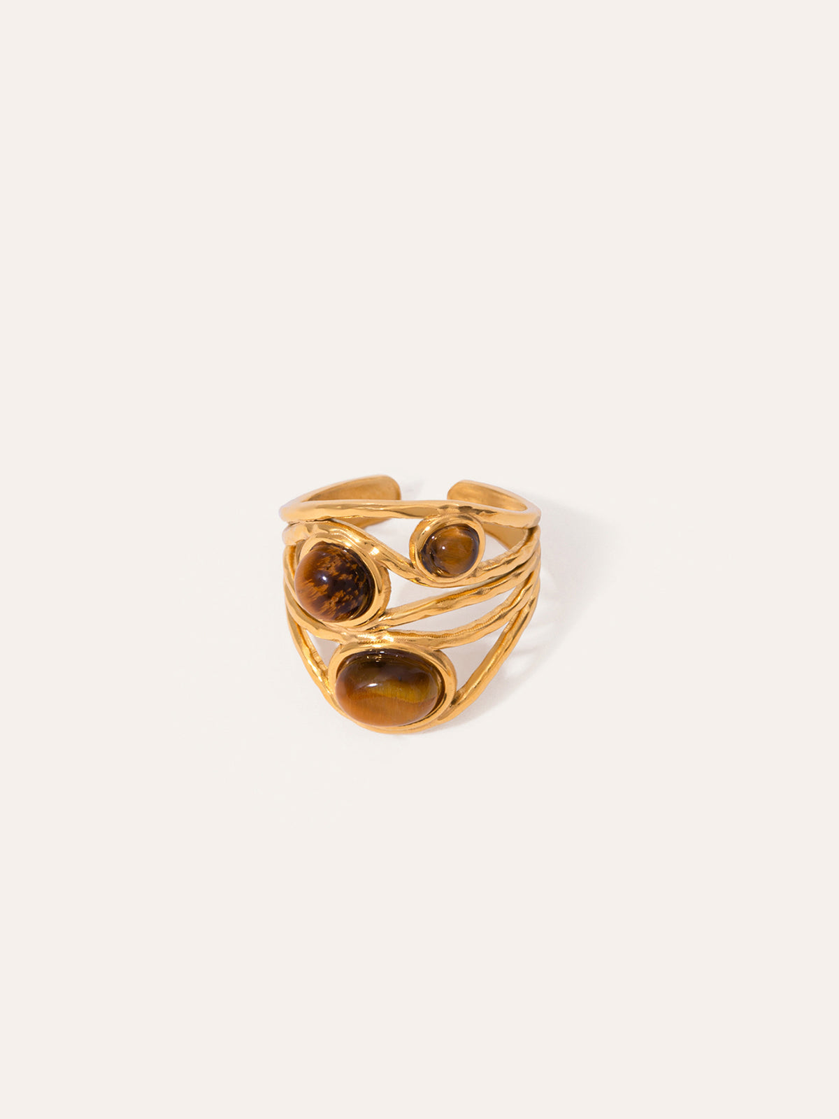 Tiger Eye Stone Titanium Steel Ring Durable Unisex Jewelry Design