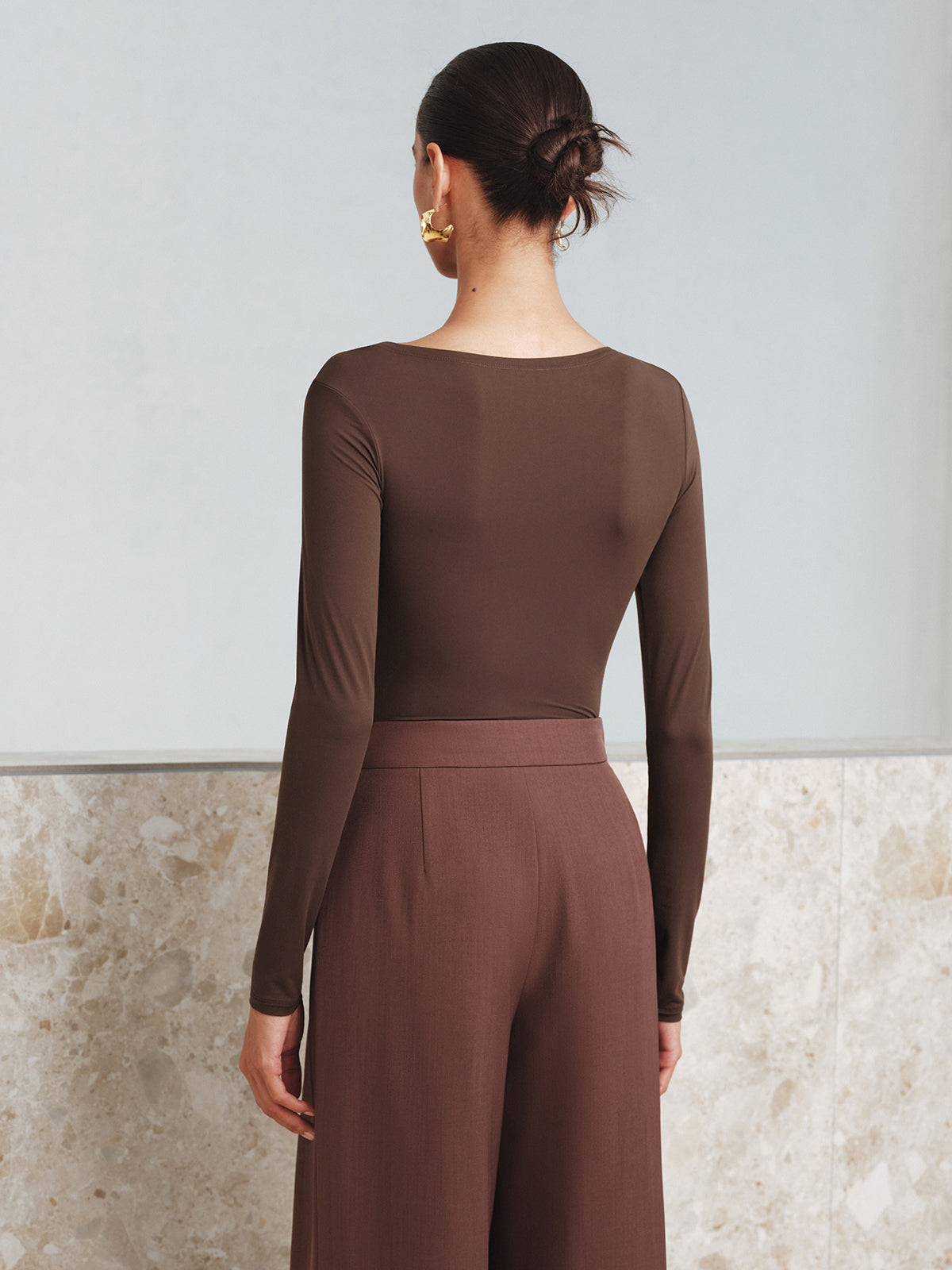 Metal Detail Asymmetric Neckline Bodysuit with Snap Closure for Women