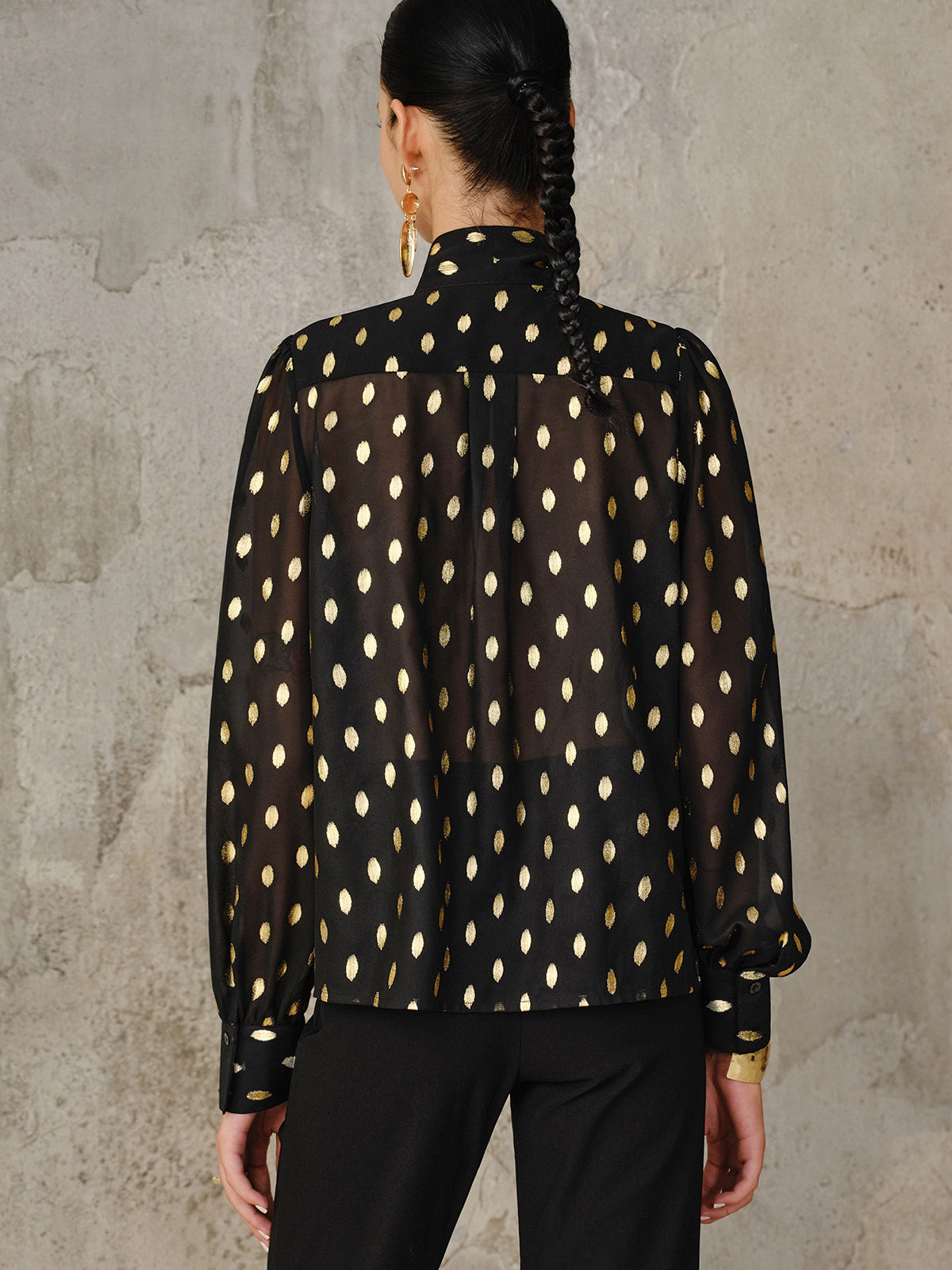 Polka Dot Bow Neckline Semi-Sheer Blouse Women's Casual Work Top