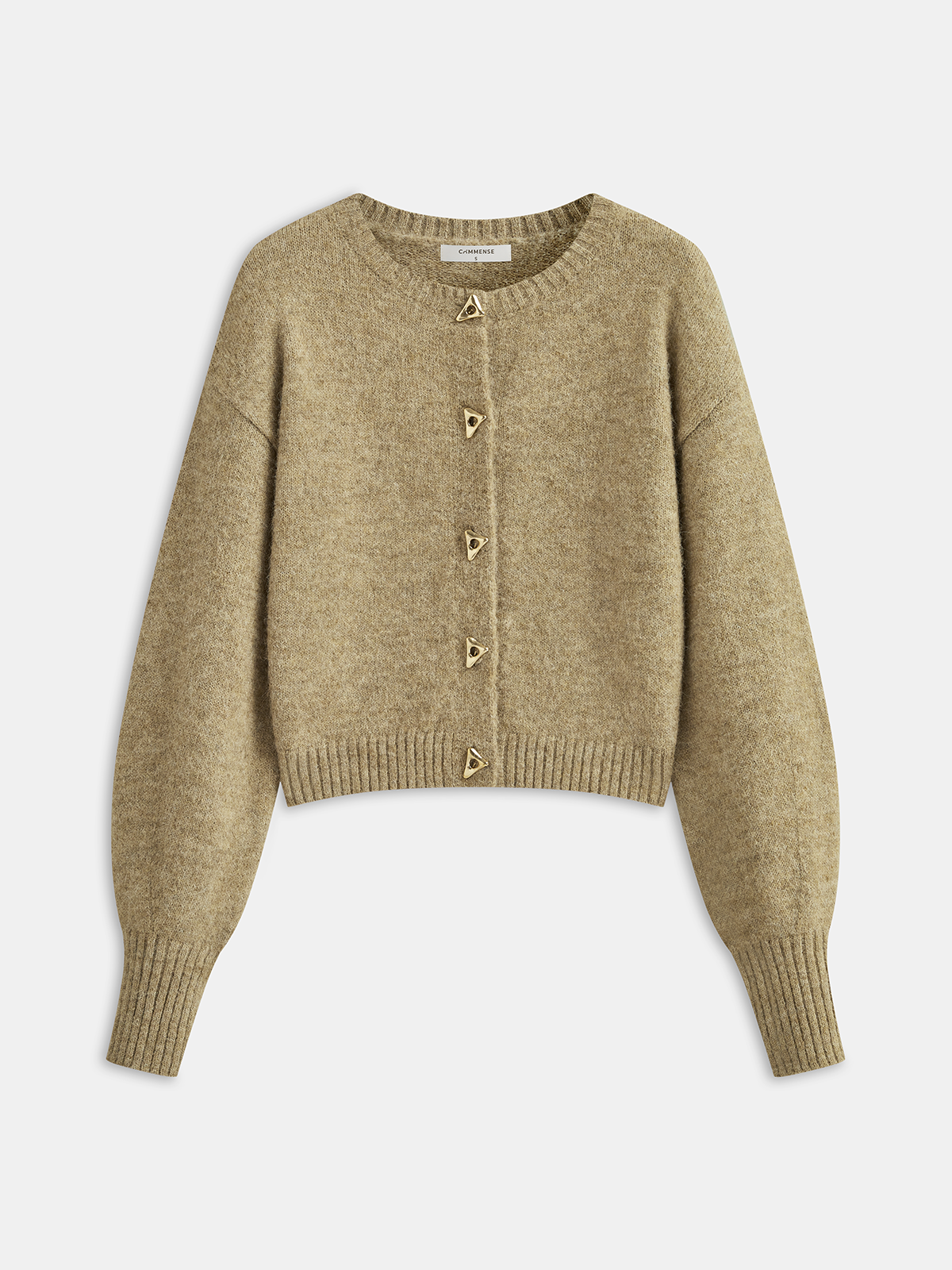 Triangle Button Wool Blend Cardigan with Pockets and Shawl Collar