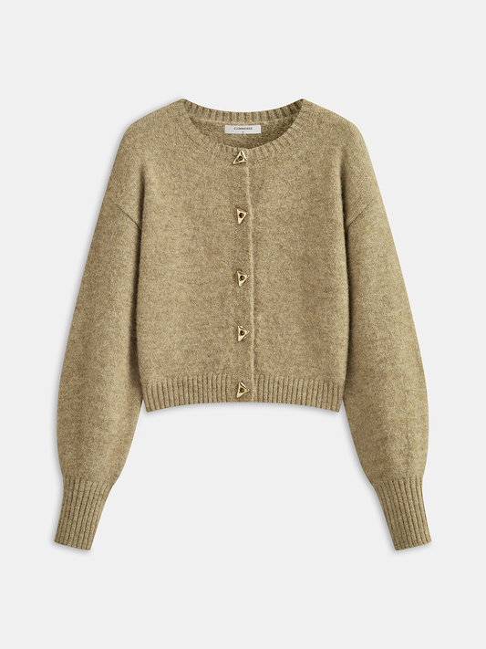 Triangle Button Wool Blend Cardigan with Pockets and Shawl Collar