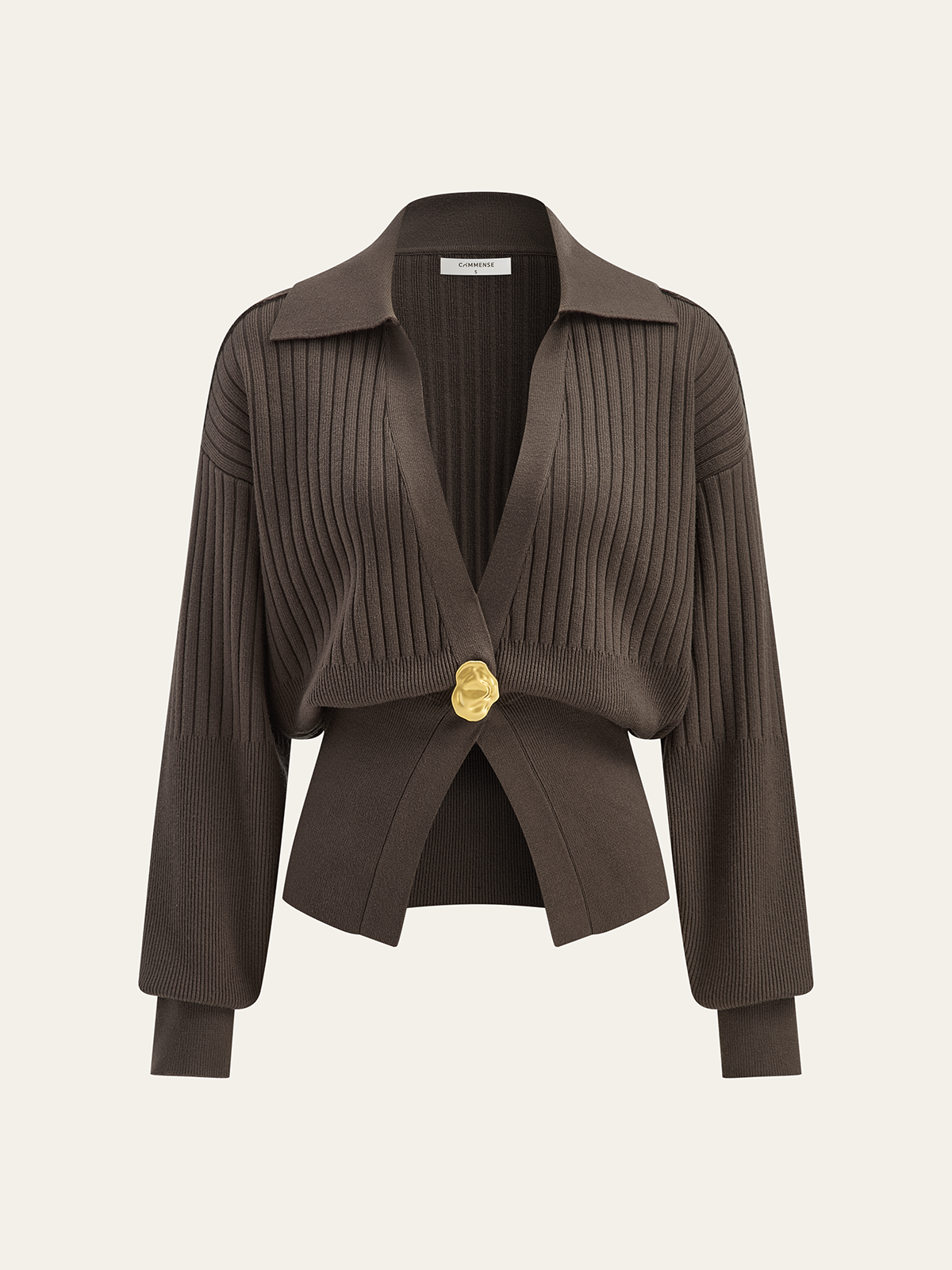 Oversized Ribbed Collared Metal Button Women's Stylish Cardigan Sweater