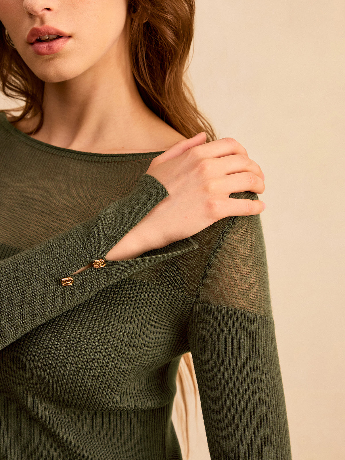 Sheer-Paneled Boat Neck Knit Top for Women - Lightweight & Stylish