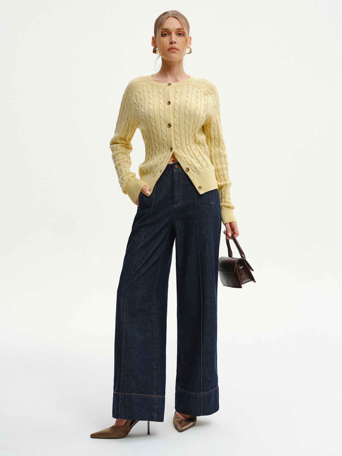 Cable-Knit Buttoned Cardigan with Pockets for Women
