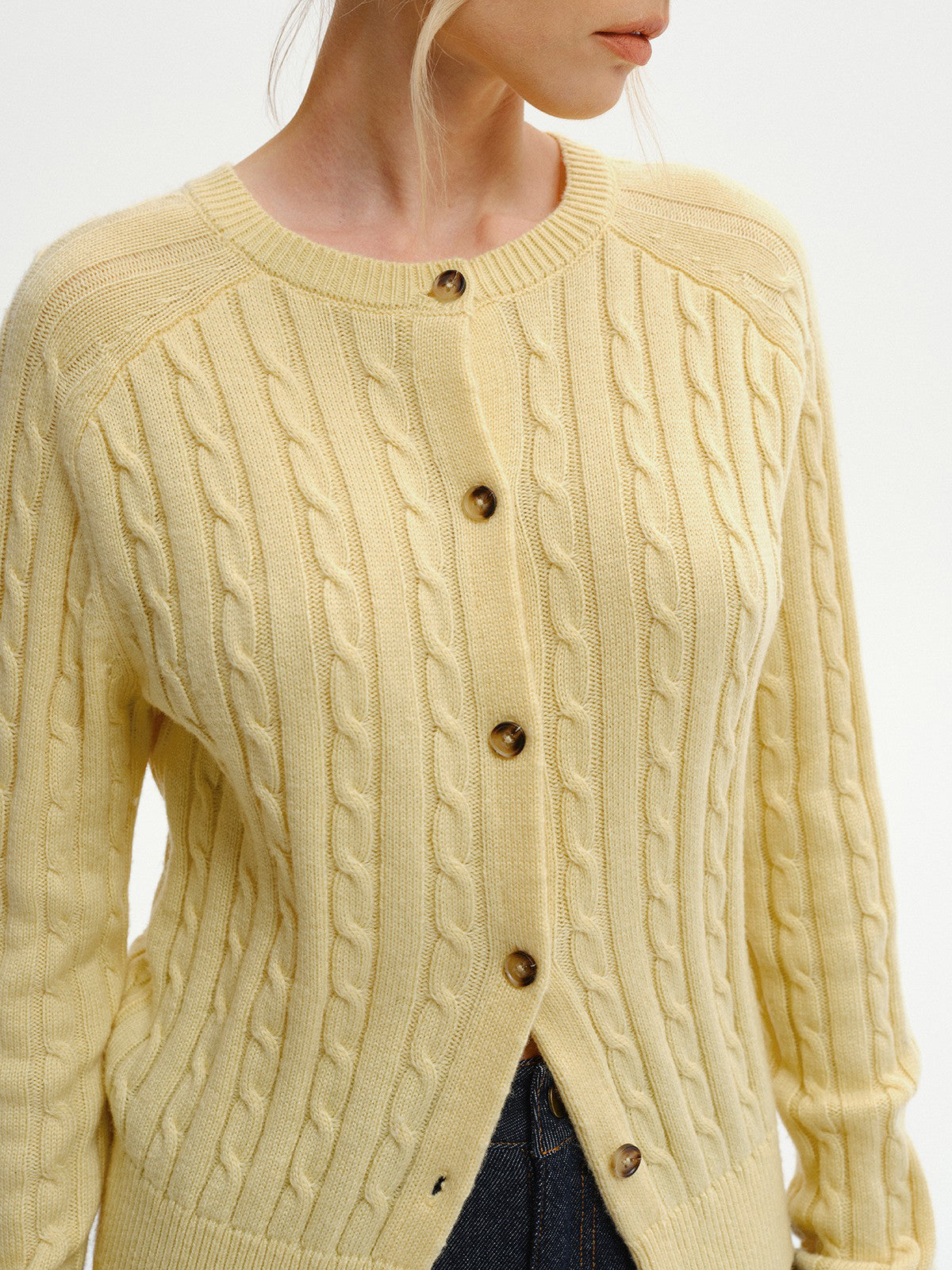 Cable-Knit Buttoned Cardigan with Pockets for Women