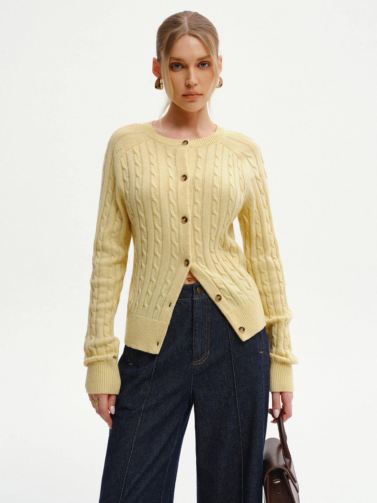 Cable-Knit Buttoned Cardigan with Pockets for Women