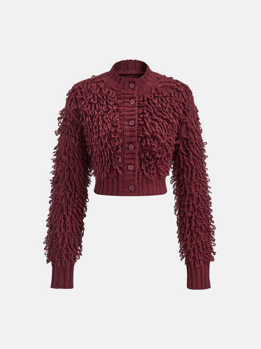 Textured Fringe Buttoned Knit Top for Women Casual Wear