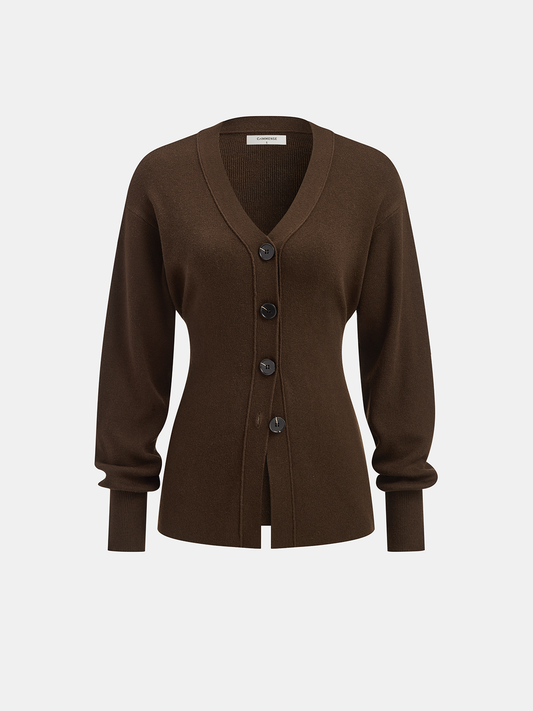 Wool-Blend V-Neck Button-Down Cardigan Cozy Lightweight Sweater