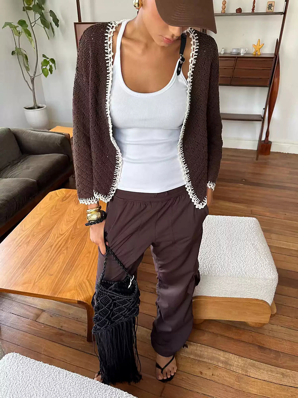 Ribbed Stretchy Faux Leather Buckle Vintage Tank Top with Adjustable Straps