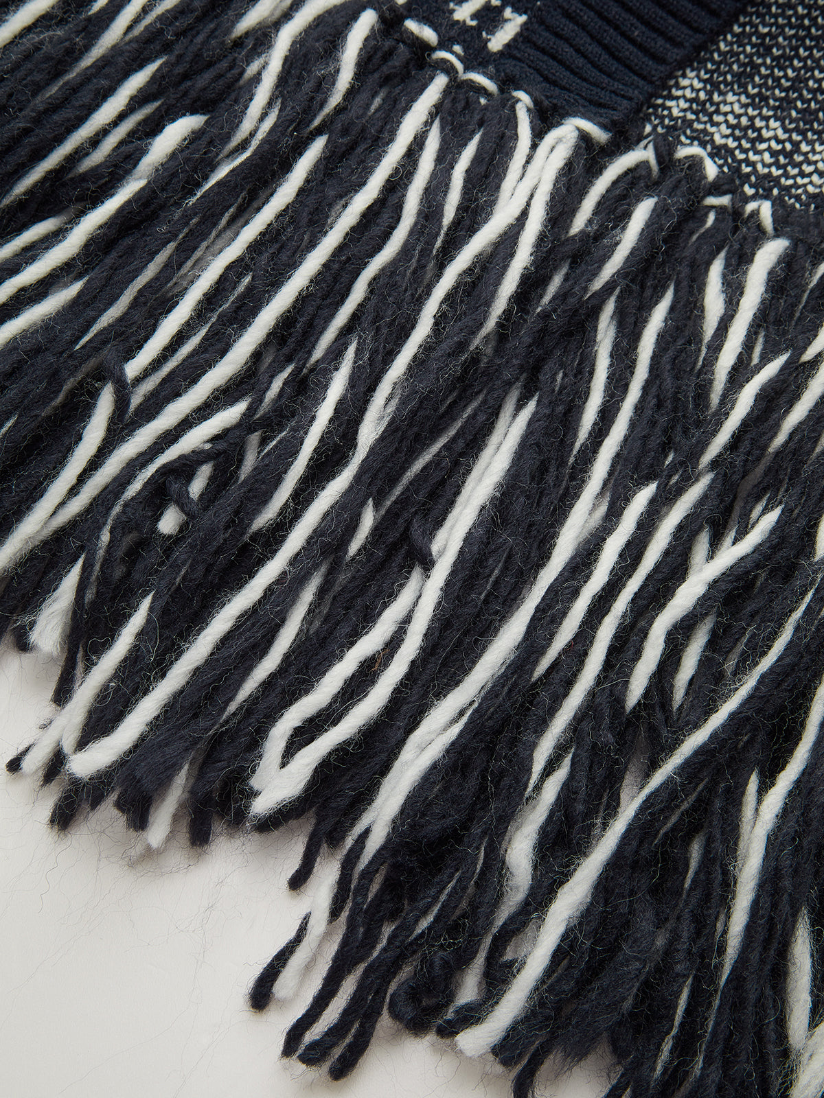 Horse-Pattern Wool Blend Fringe Cardigan with Pockets Comfort Fit