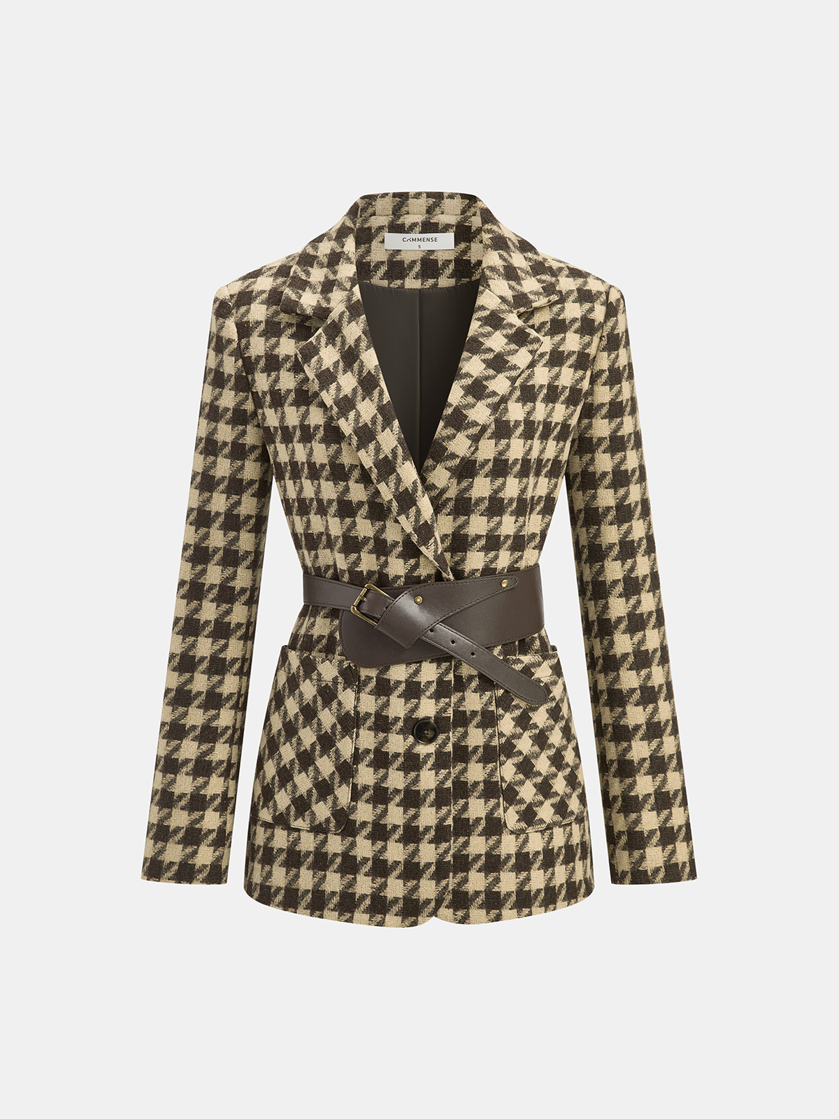 Houndstooth Belted Blazer with Classic Tailored Fit
