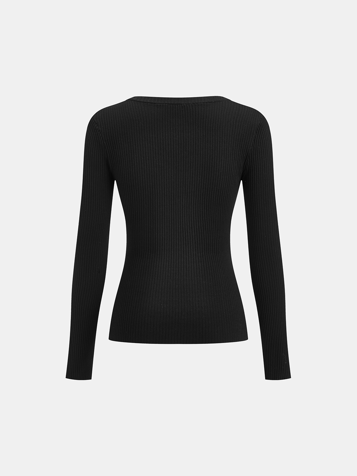 Button Placket Ribbed Knit Fitted V-Neck Top - Women's Casual Long Sleeve T-Shirt