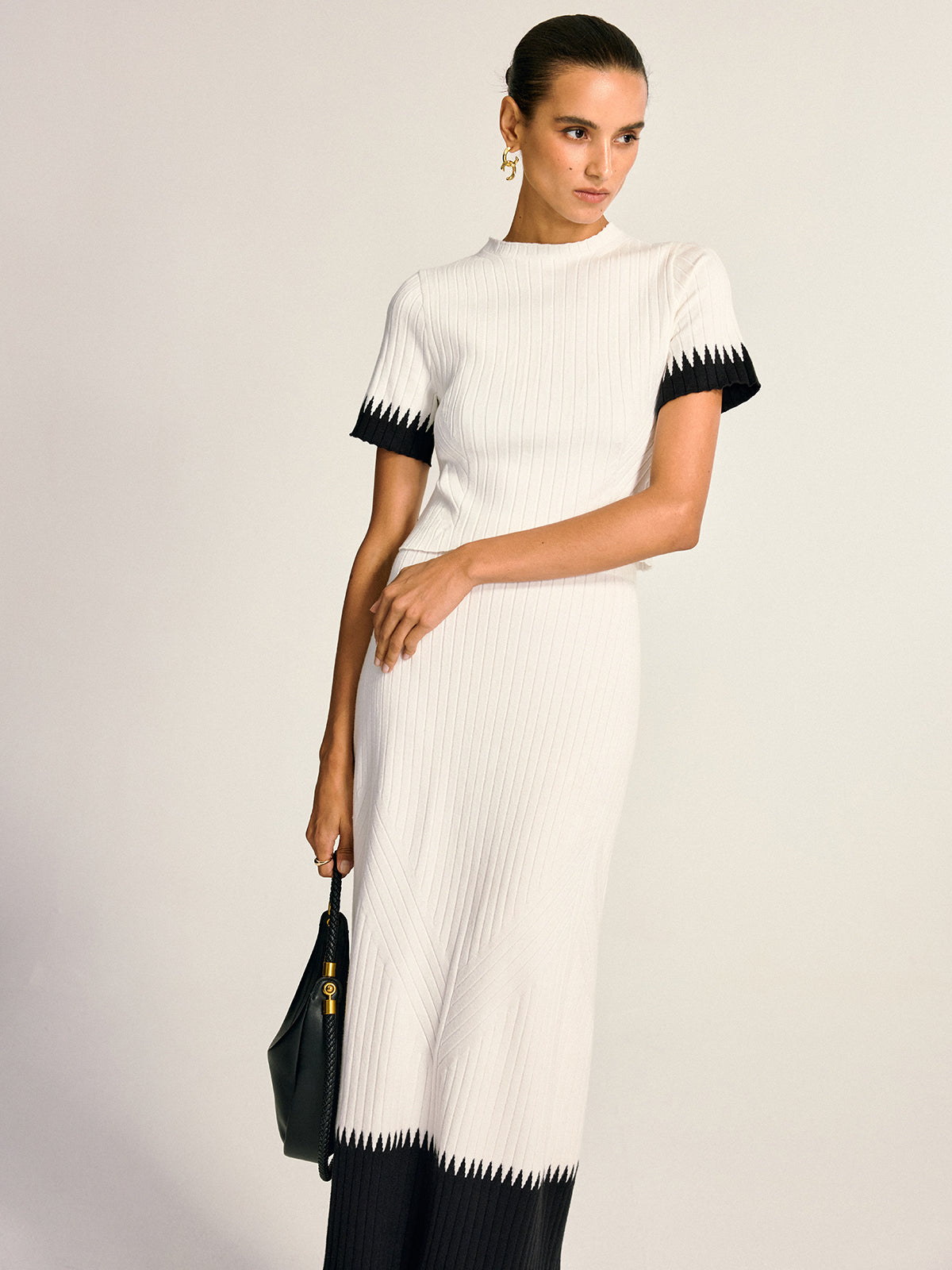 Contrast Detail Knit Co-ord Set Stylish Women's Fashion Outfit