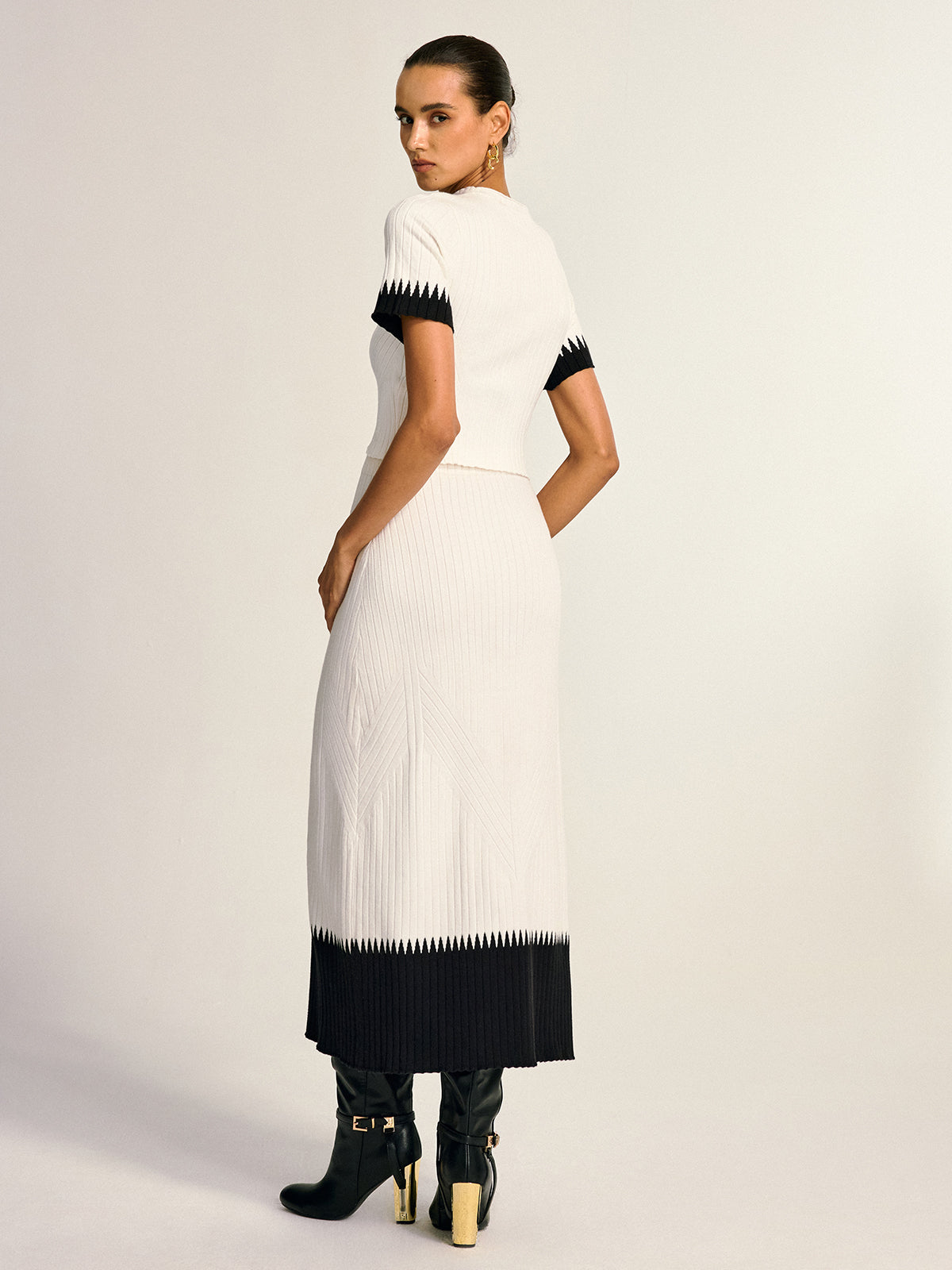 Contrast Detail Knit Co-ord Set Stylish Women's Fashion Outfit