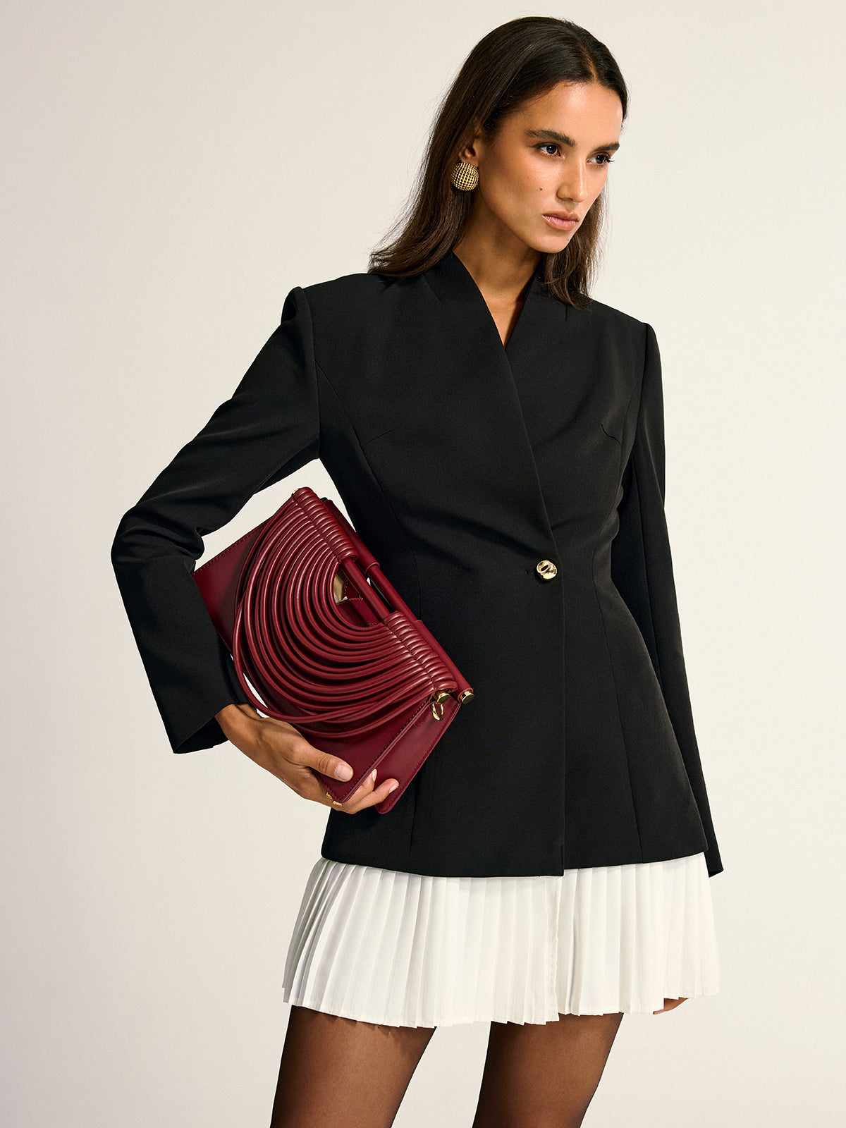 Contrast Pleated Hem Blazer Dress for Stylish Evening Wear