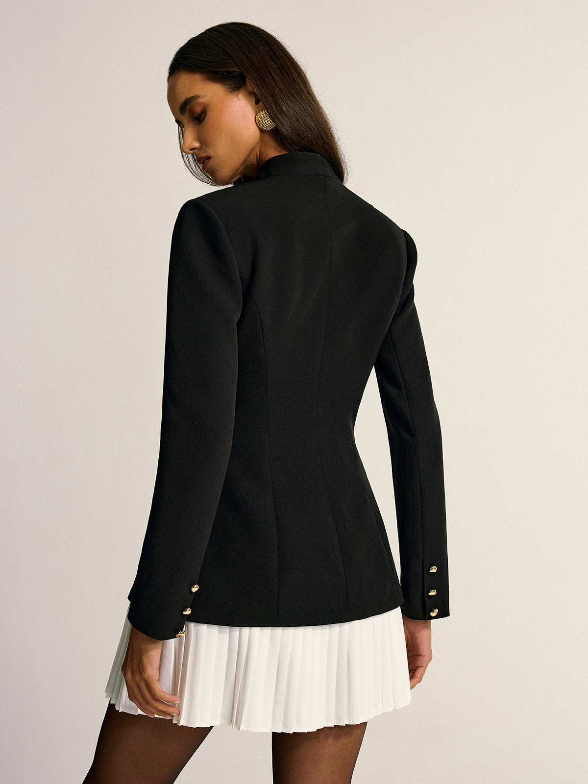 Contrast Pleated Hem Blazer Dress for Stylish Evening Wear