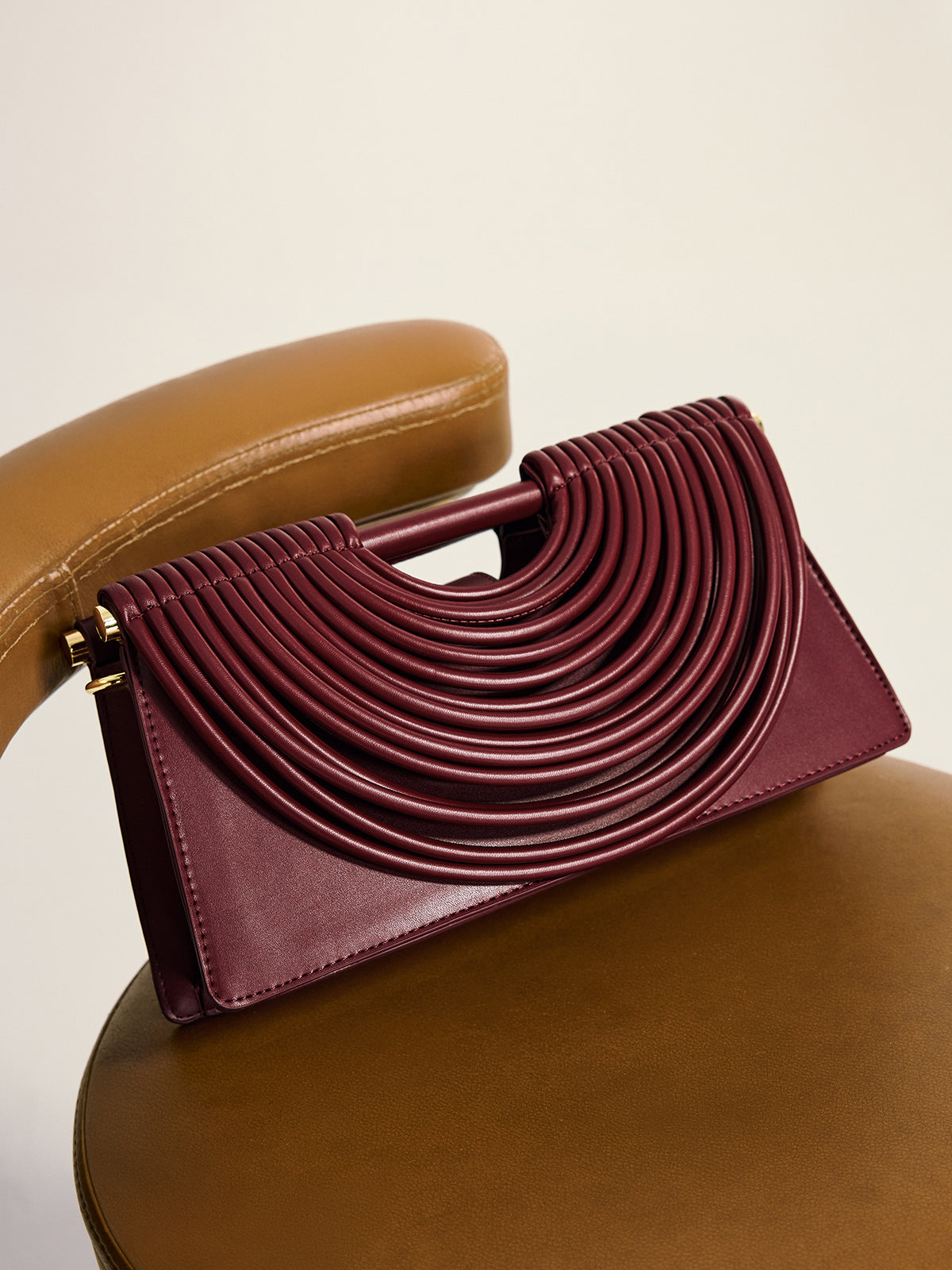 Curved Striped Handle PU Leather Bag for Men and Women